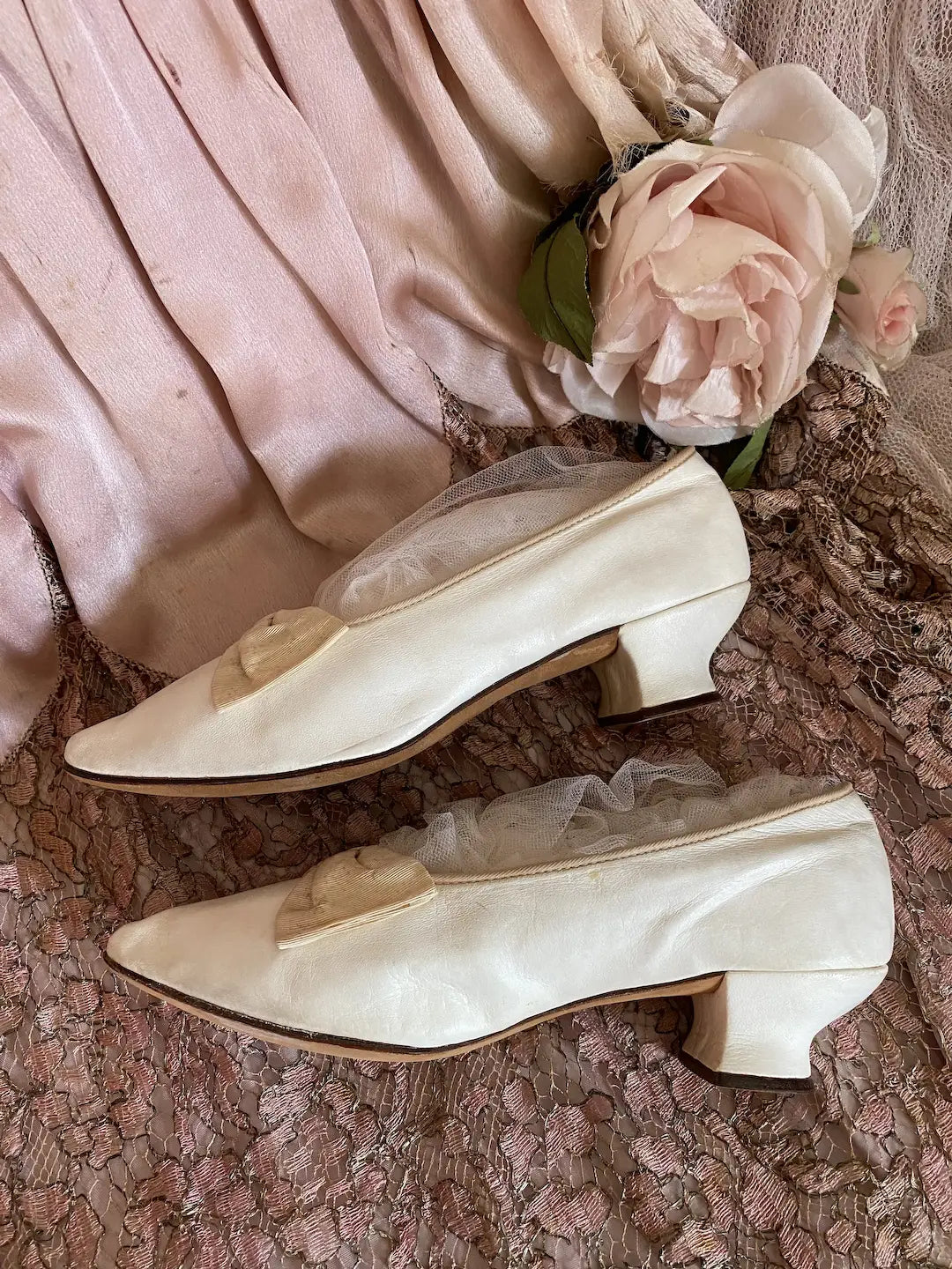 Antique French Shoes Silk Bows Museum Deaccession