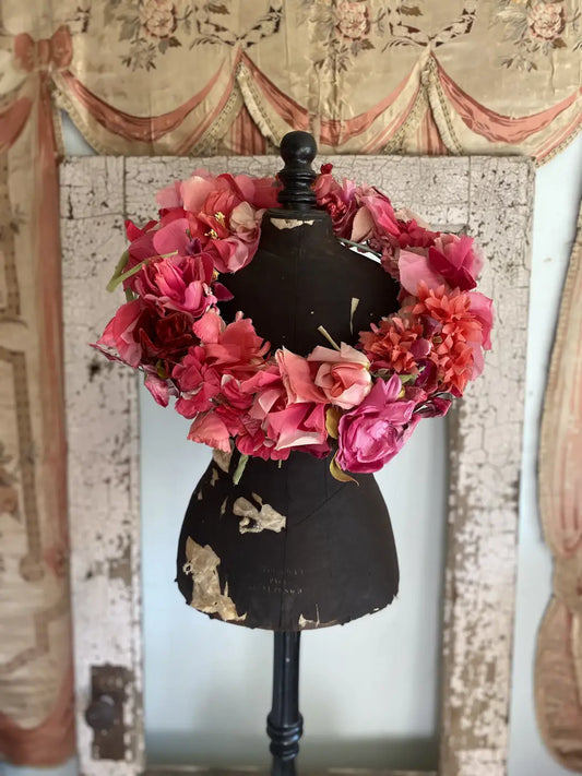 Millinery Wreath Antique & Vintage Flowers Pink Magenta
