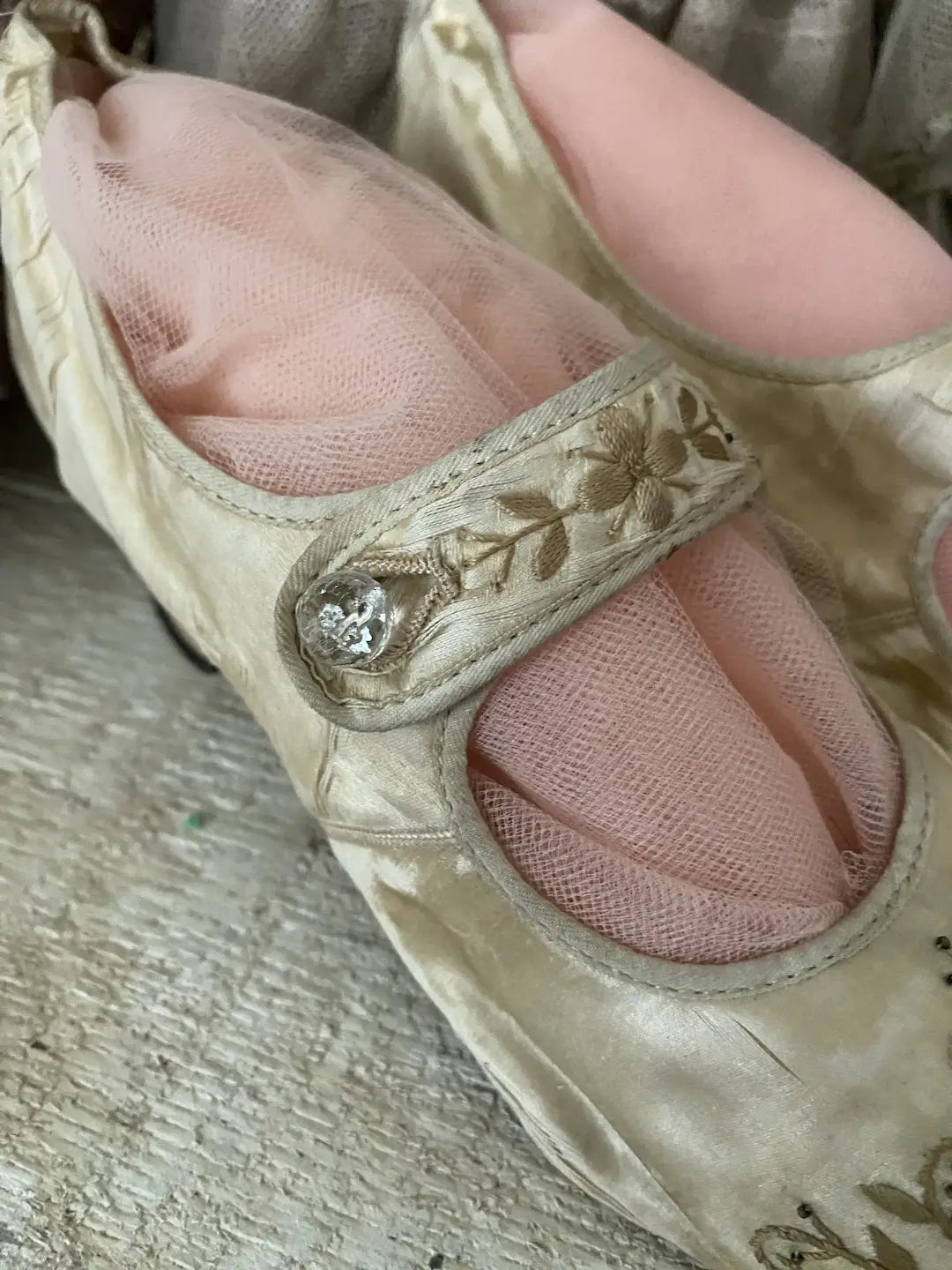 Antique Beaded Silk Bridal Shoes Glass Buttons