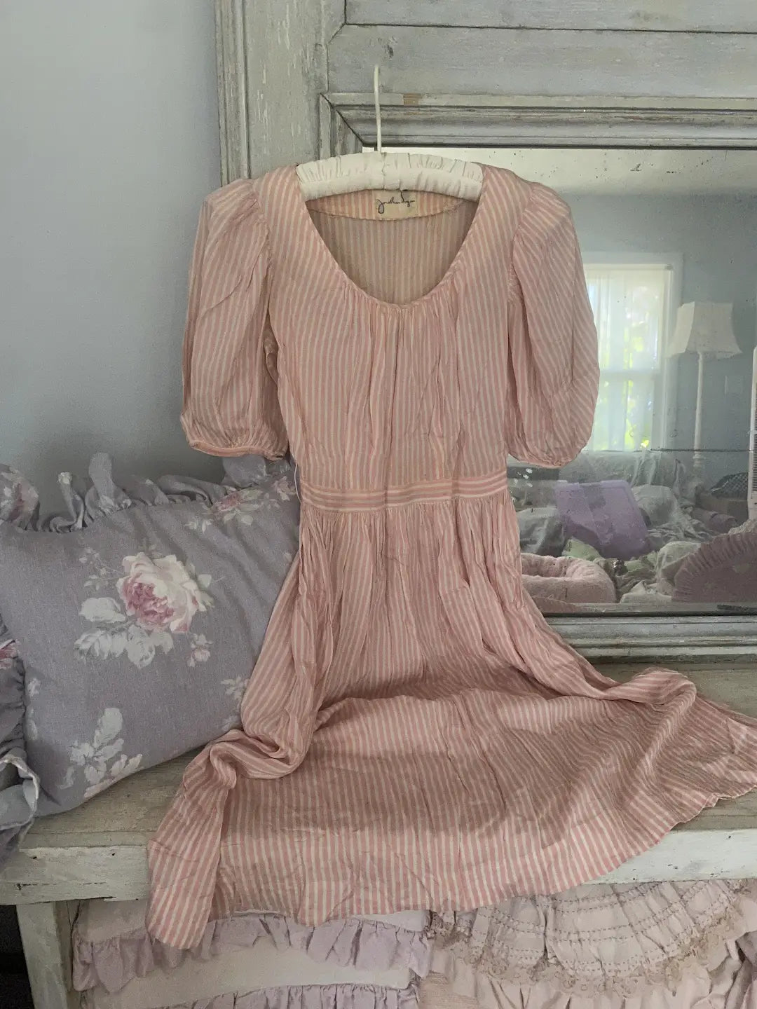 Vintage Dress Pink White Stripes