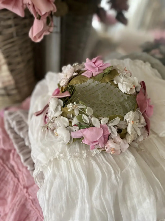 Vintage Millinery Hat Pink White Flowers Roses