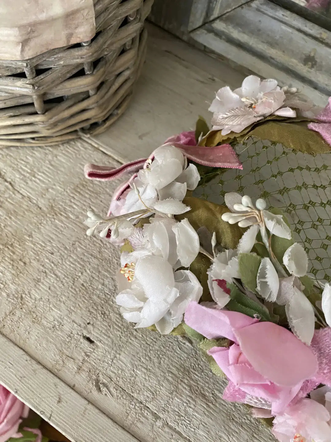 Vintage Millinery Hat Pink White Flowers Roses