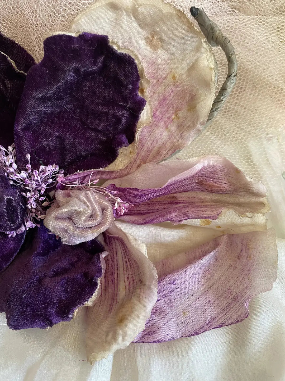 Antique 1910-20 Purple Velvet Painted Millinery Flower Orchid