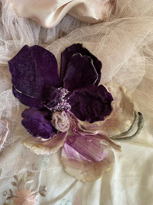 Antique 1910-20 Purple Velvet Painted Millinery Flower Orchid