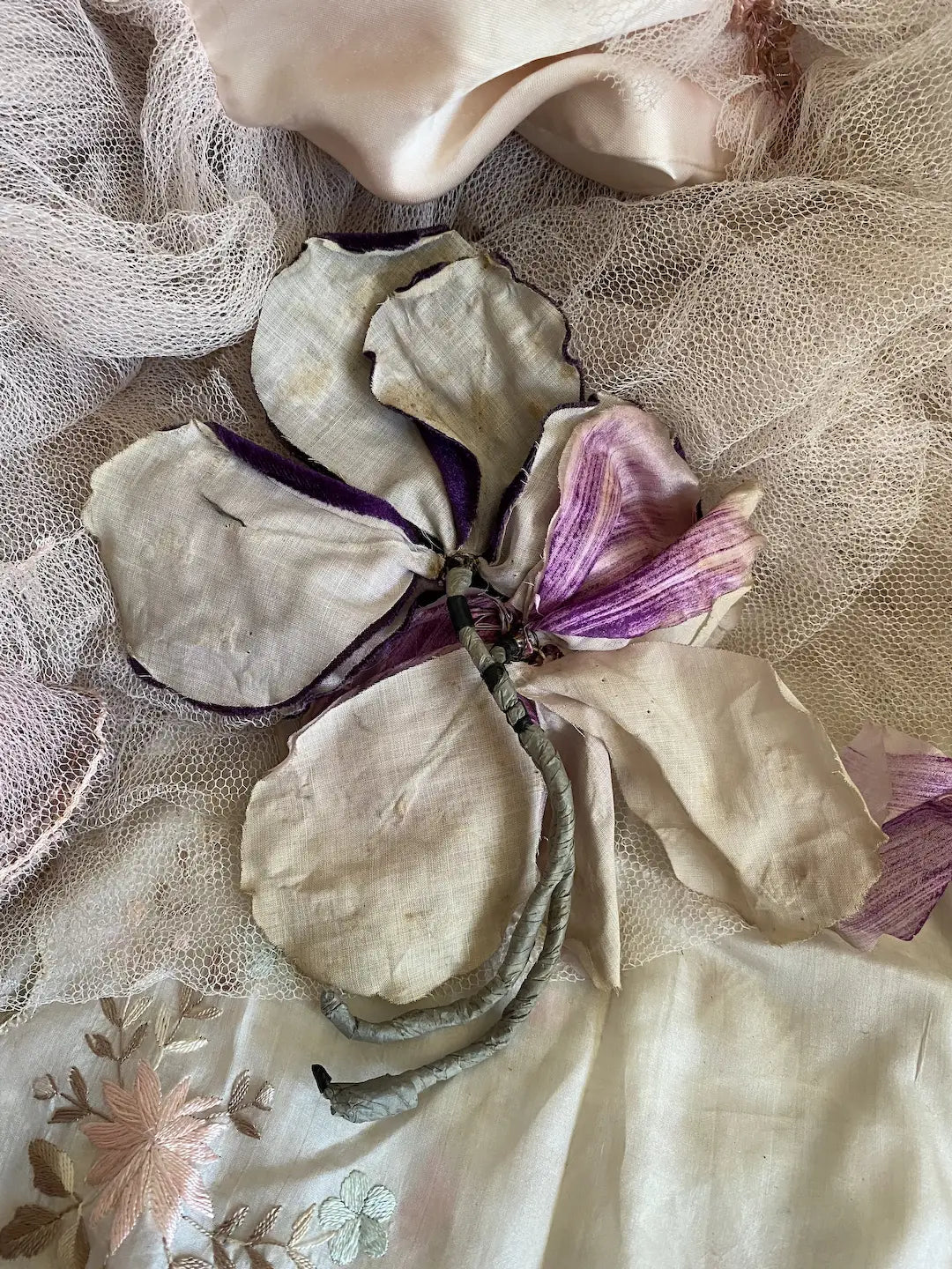 Antique 1910-20 Purple Velvet Painted Millinery Flower Orchid