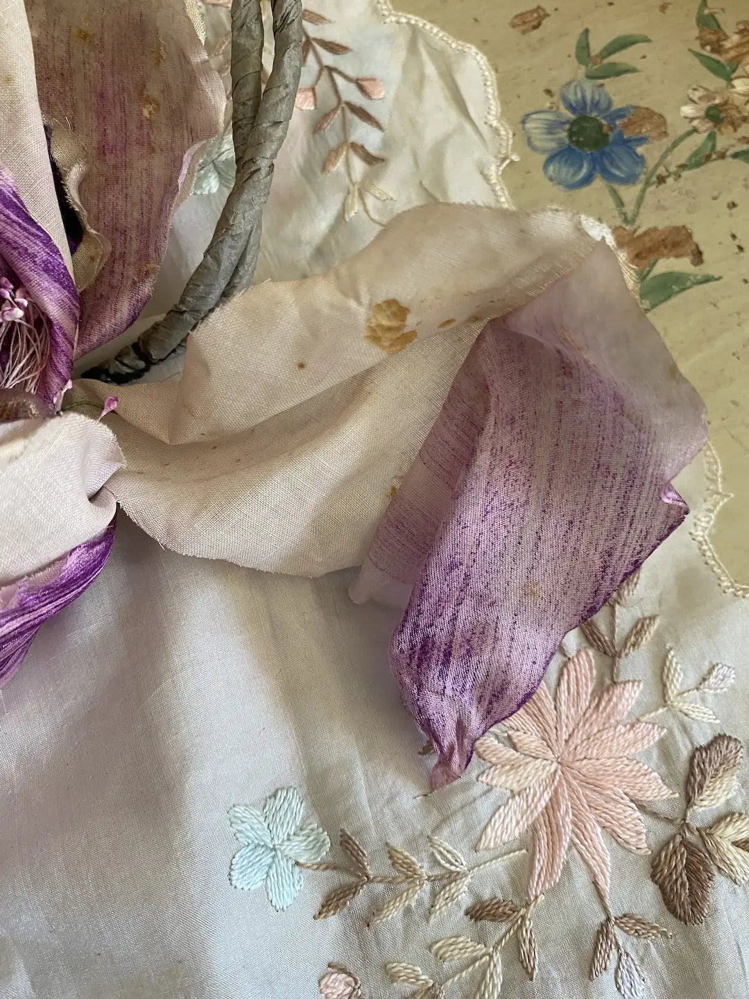 Antique 1910-20 Purple Velvet Painted Millinery Flower Orchid