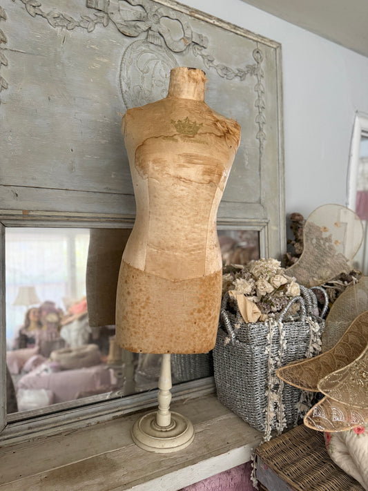 Antique Tabletop Mannequin Silk Crown Corset