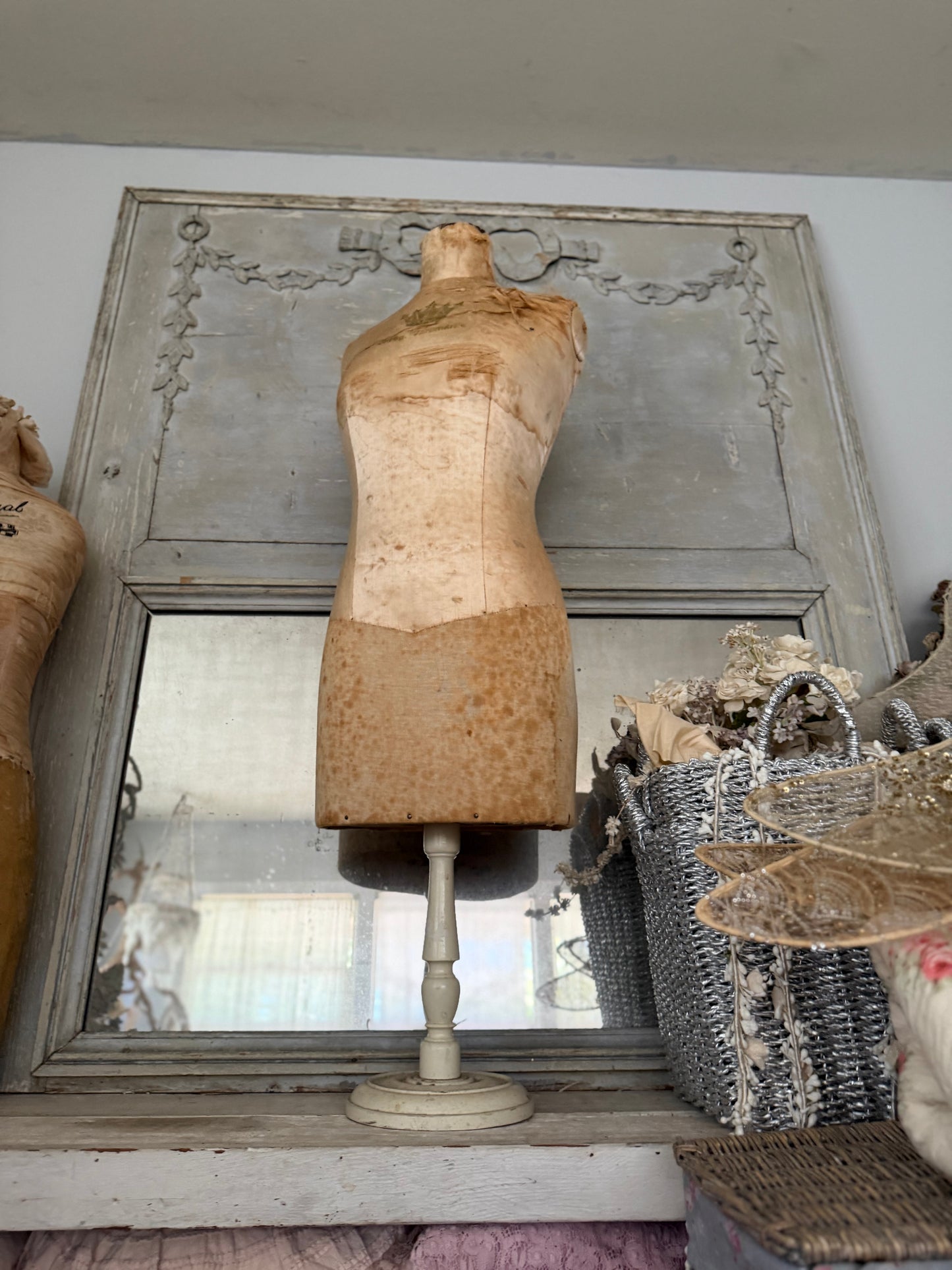 Antique Tabletop Mannequin Silk Crown Corset