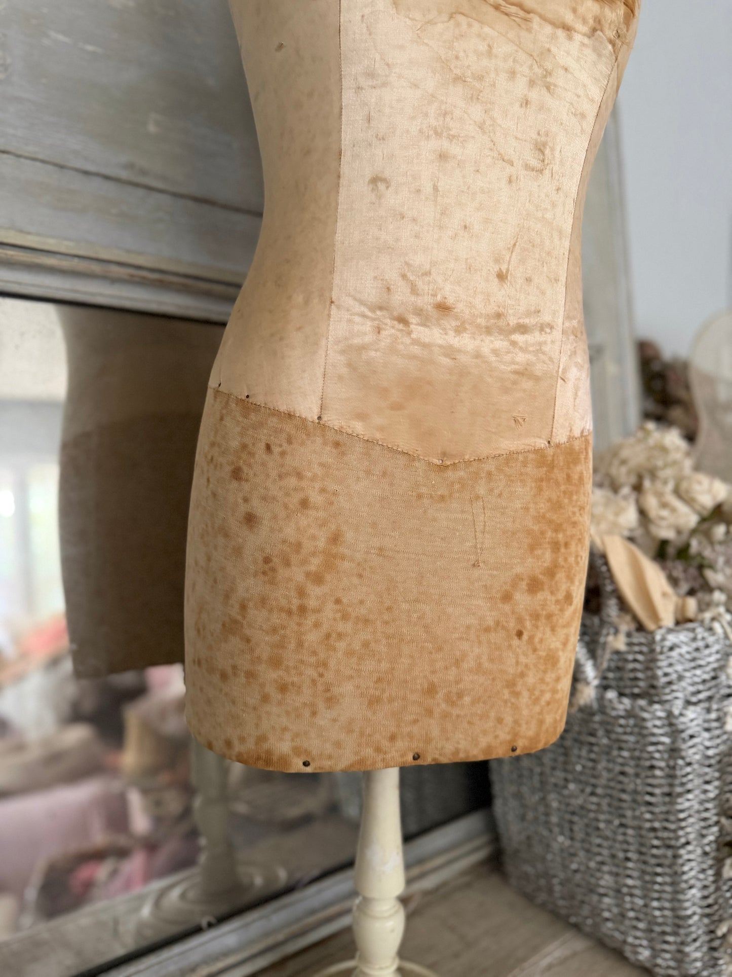 Antique Tabletop Mannequin Silk Crown Corset