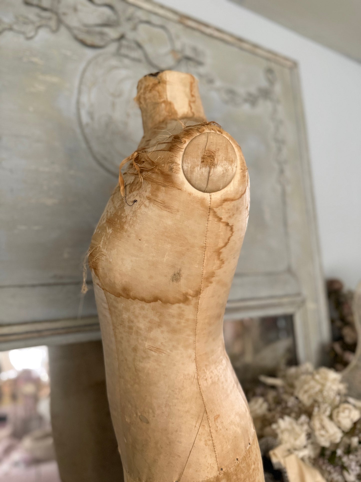 Antique Tabletop Mannequin Silk Crown Corset