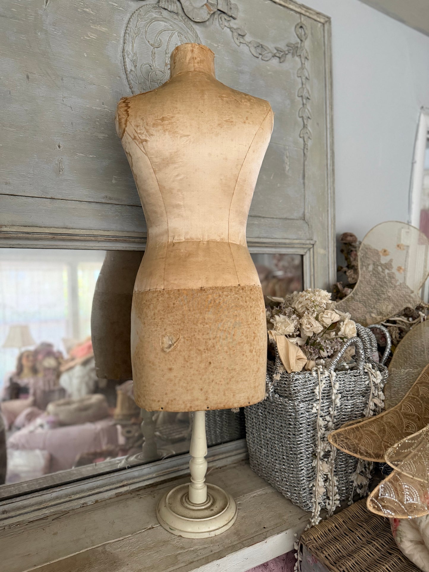 Antique Tabletop Mannequin Silk Crown Corset