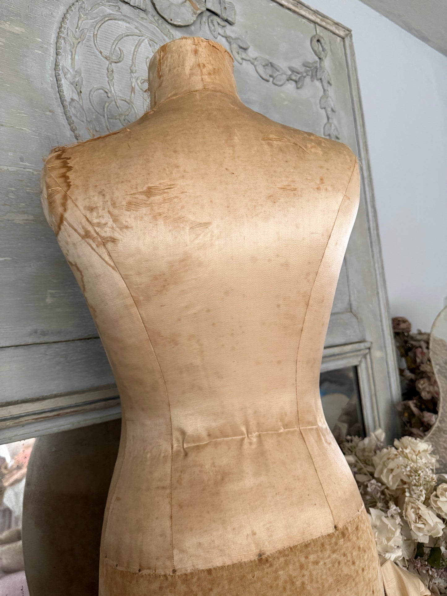 Antique Tabletop Mannequin Silk Crown Corset
