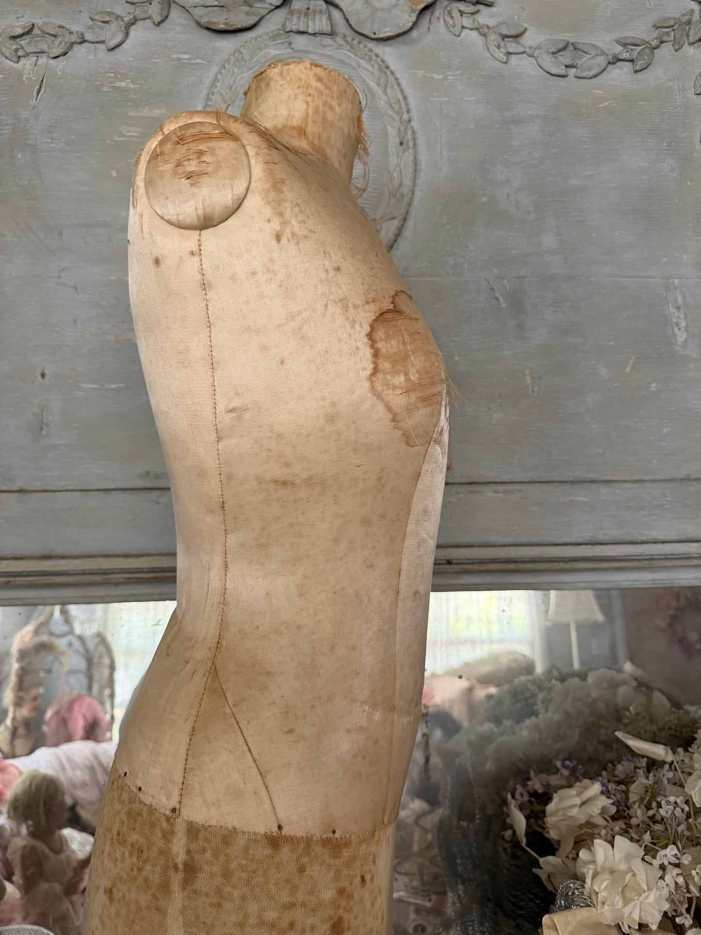 Antique Tabletop Mannequin Silk Crown Corset