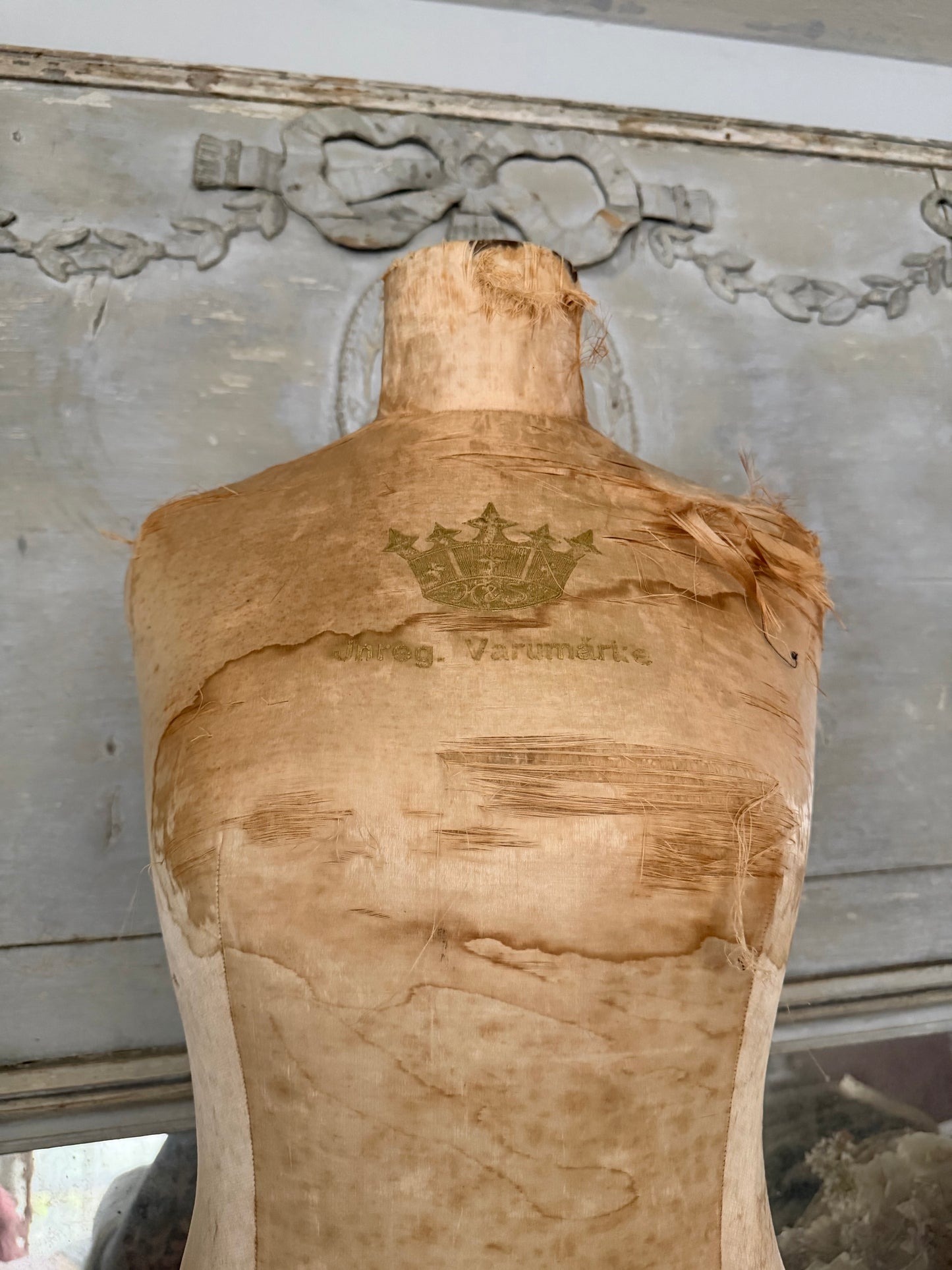 Antique Tabletop Mannequin Silk Crown Corset