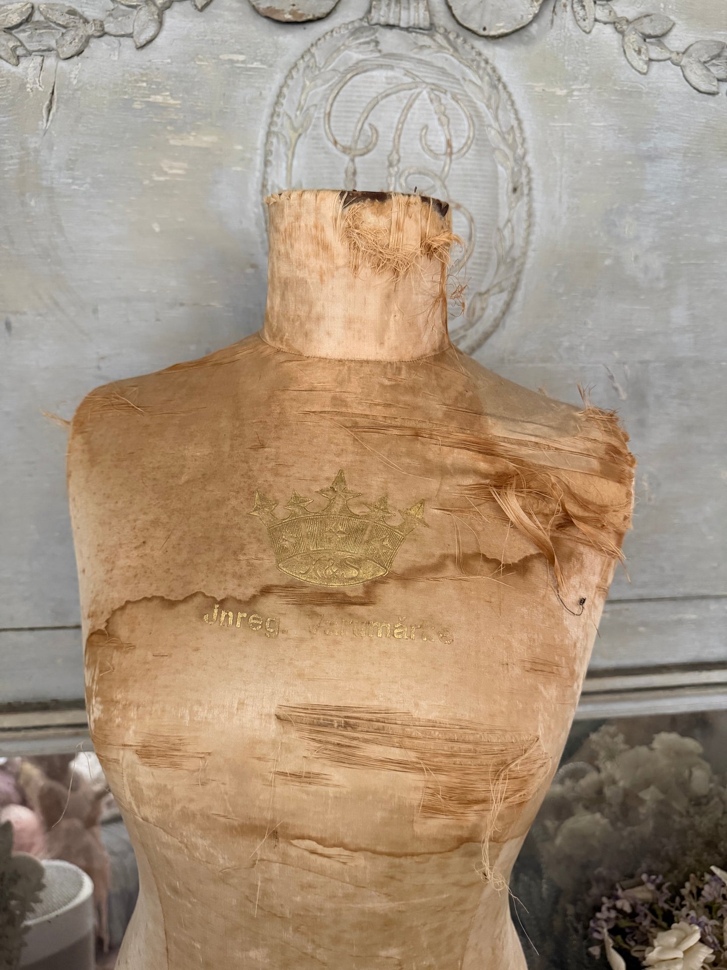 Antique Tabletop Mannequin Silk Crown Corset