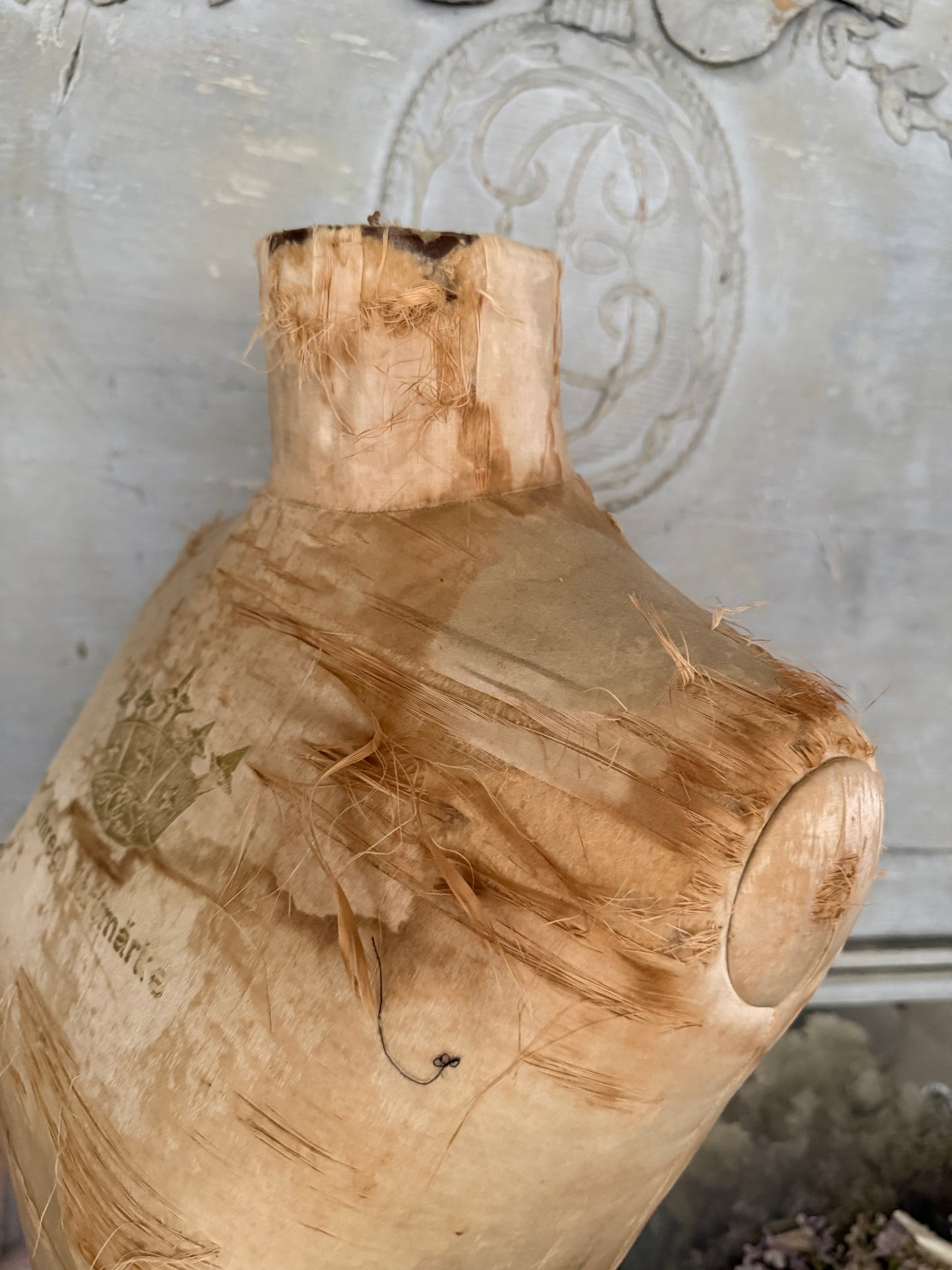 Antique Tabletop Mannequin Silk Crown Corset