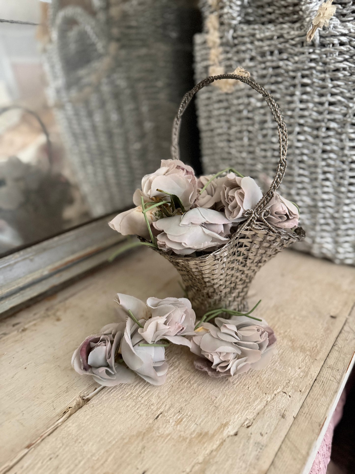 Vintage French Silver Woven Basket