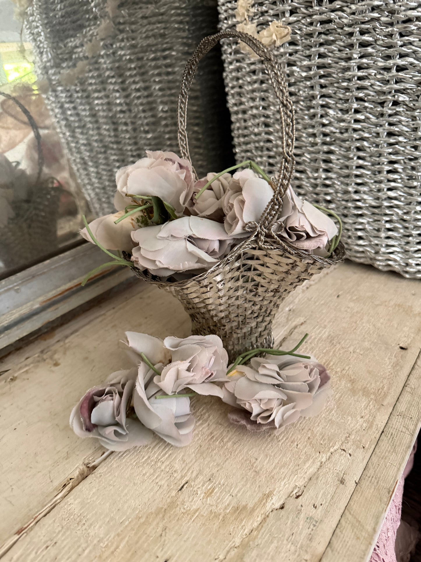 Collection Antique Vintage Millinery Flowers Dusty Blue