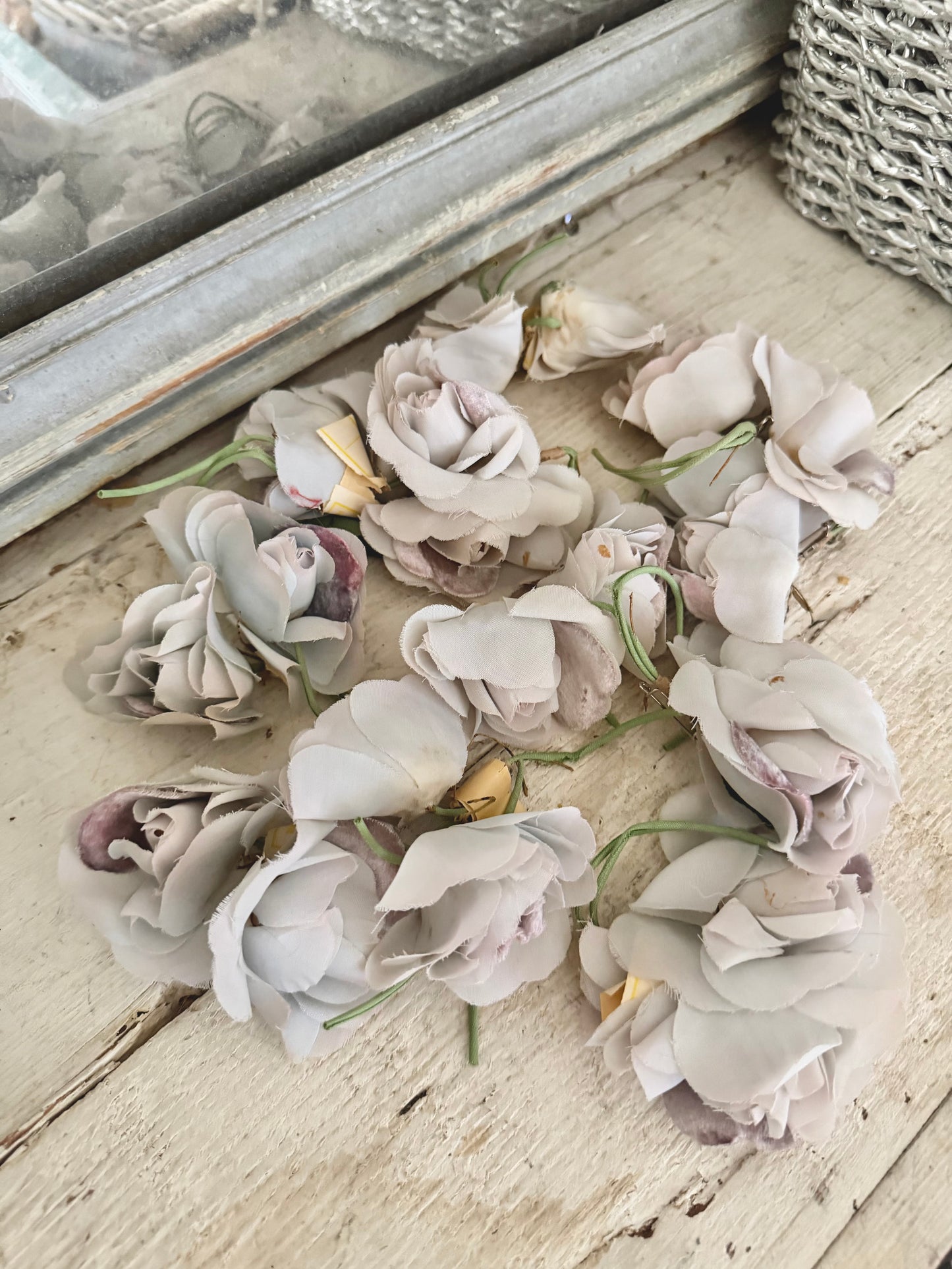 Collection Antique Vintage Millinery Flowers Dusty Blue