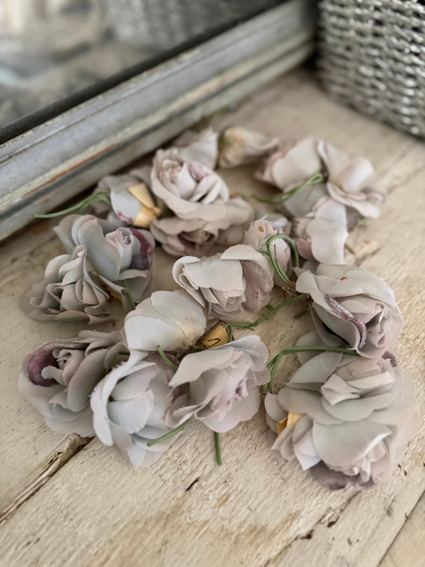 Collection Antique Vintage Millinery Flowers Dusty Blue