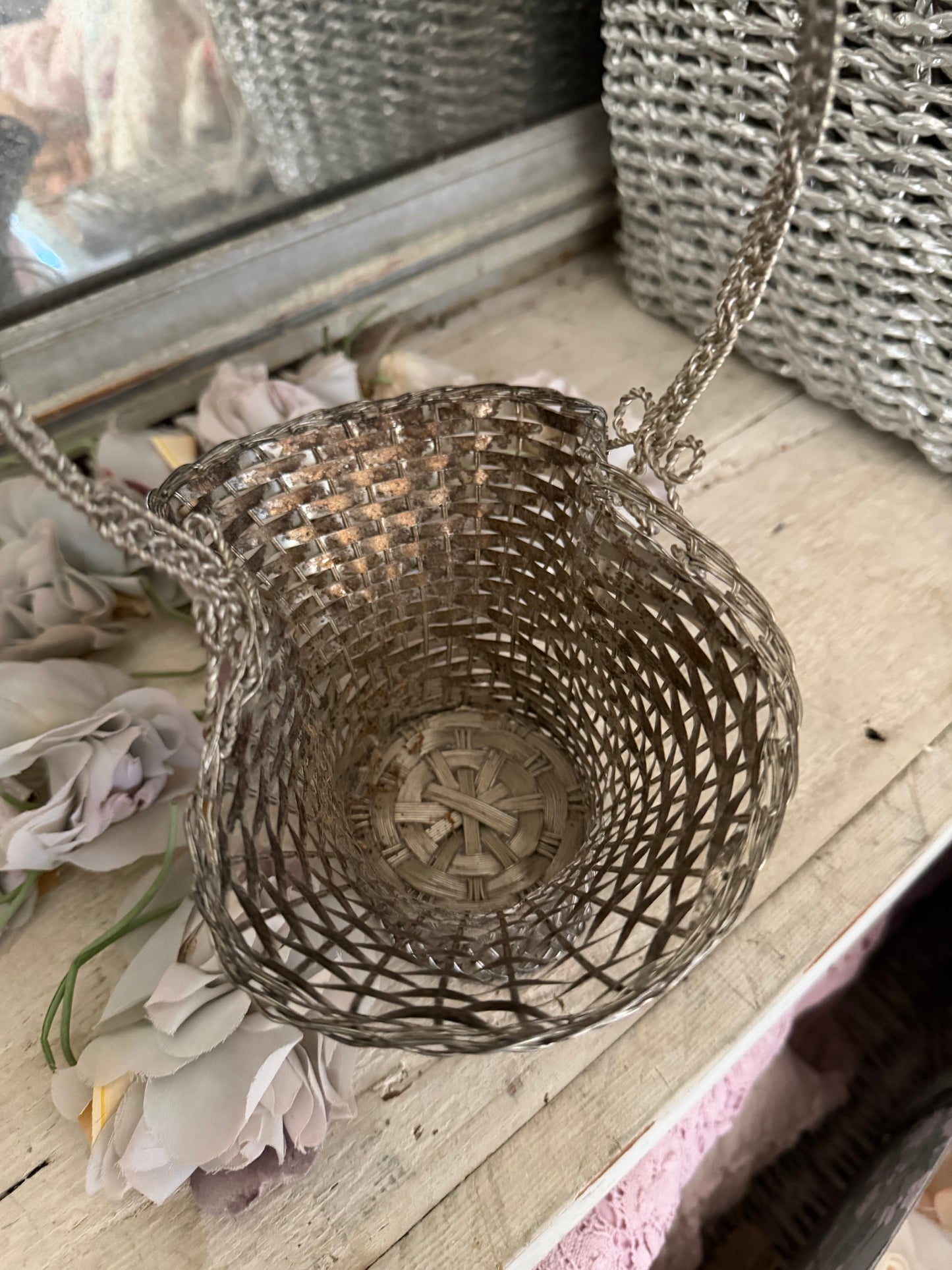 Vintage French Silver Woven Basket