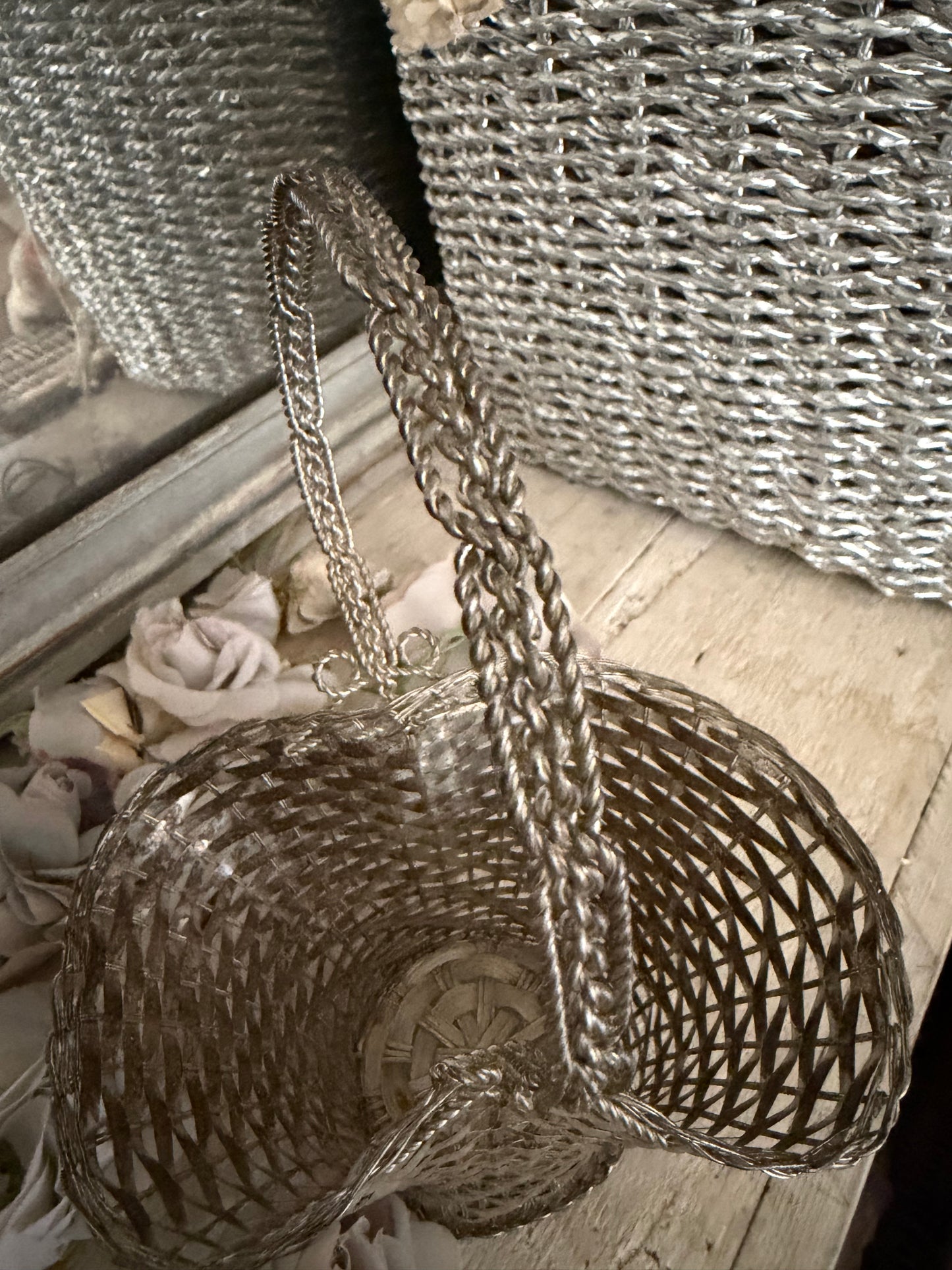 Vintage French Silver Woven Basket
