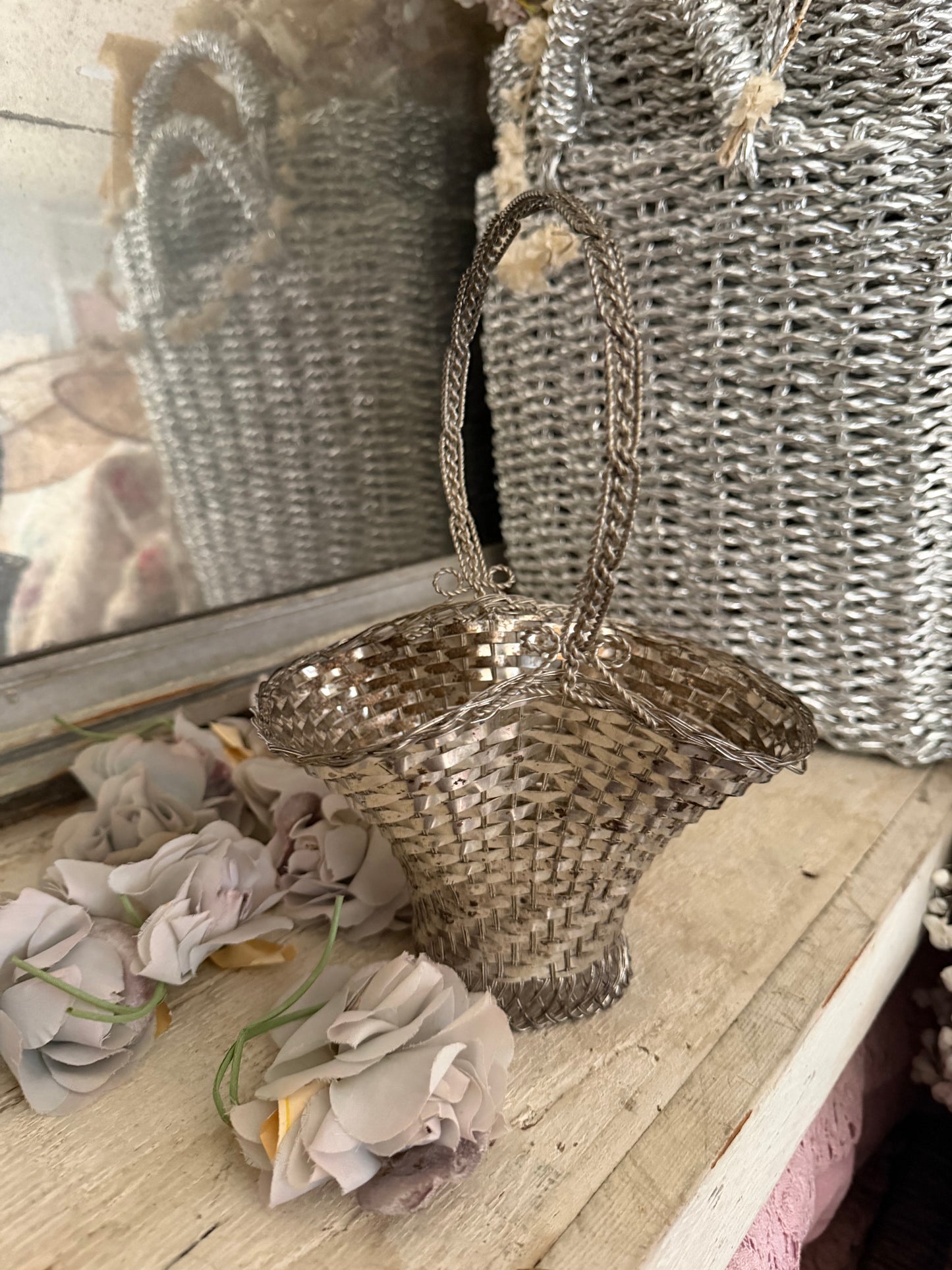 Vintage French Silver Woven Basket