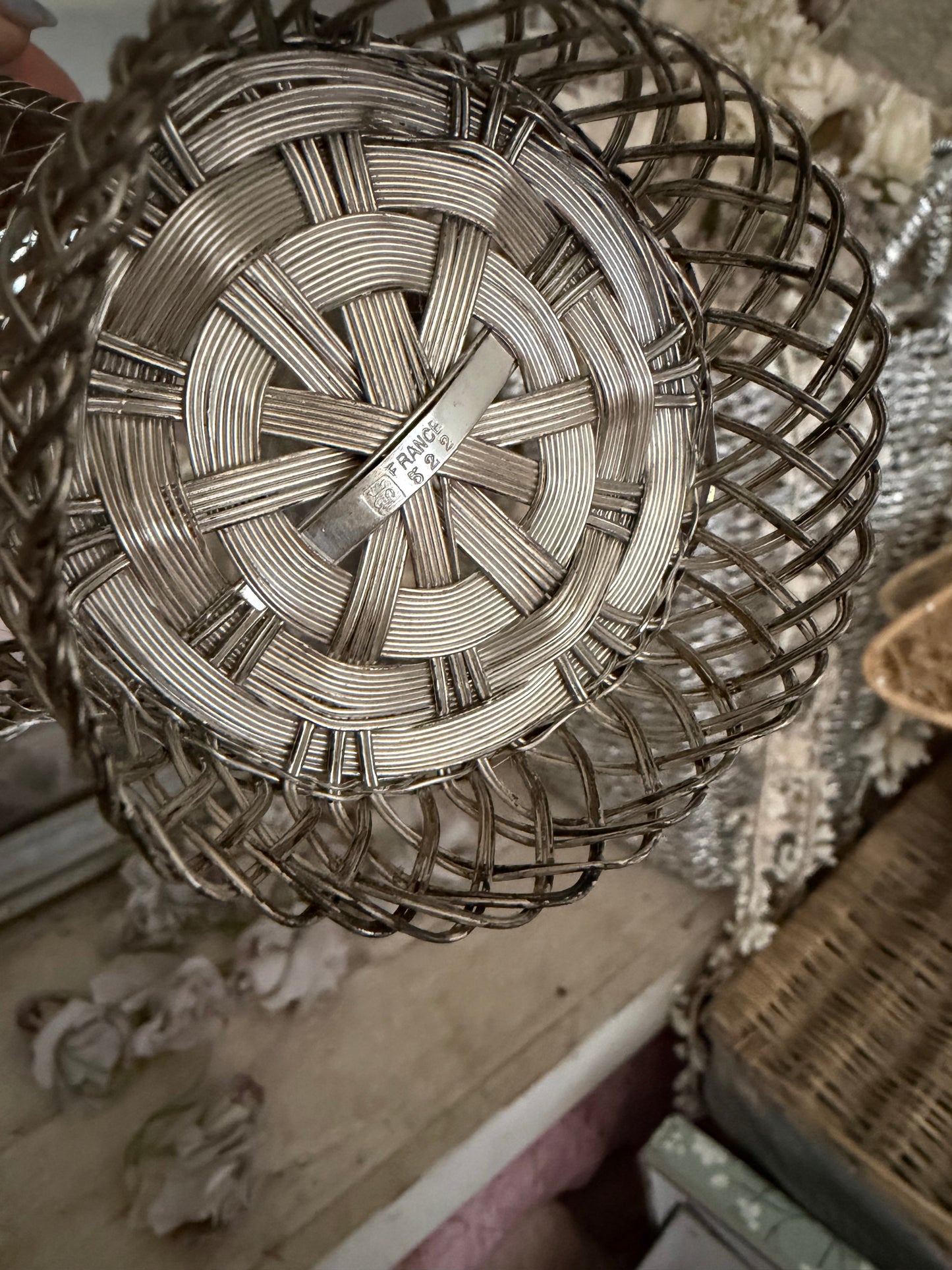 Vintage French Silver Woven Basket