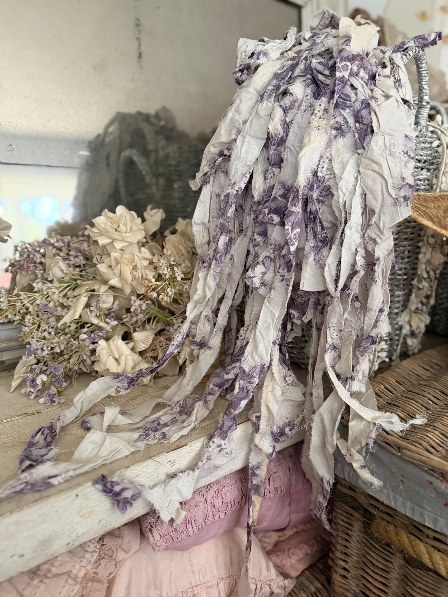 Antique Hand Torn French Fabric Ribbon