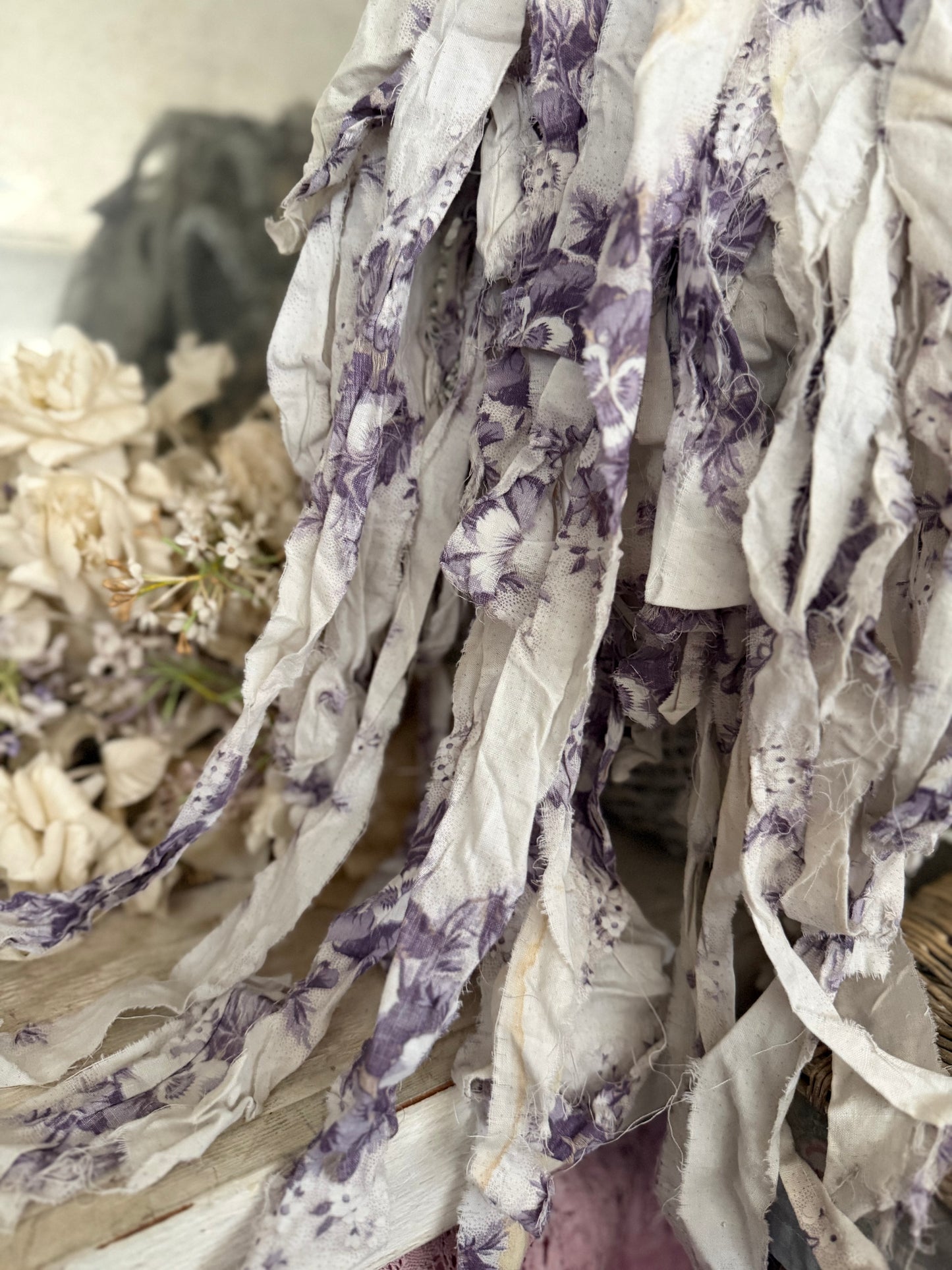 Antique Hand Torn French Fabric Ribbon