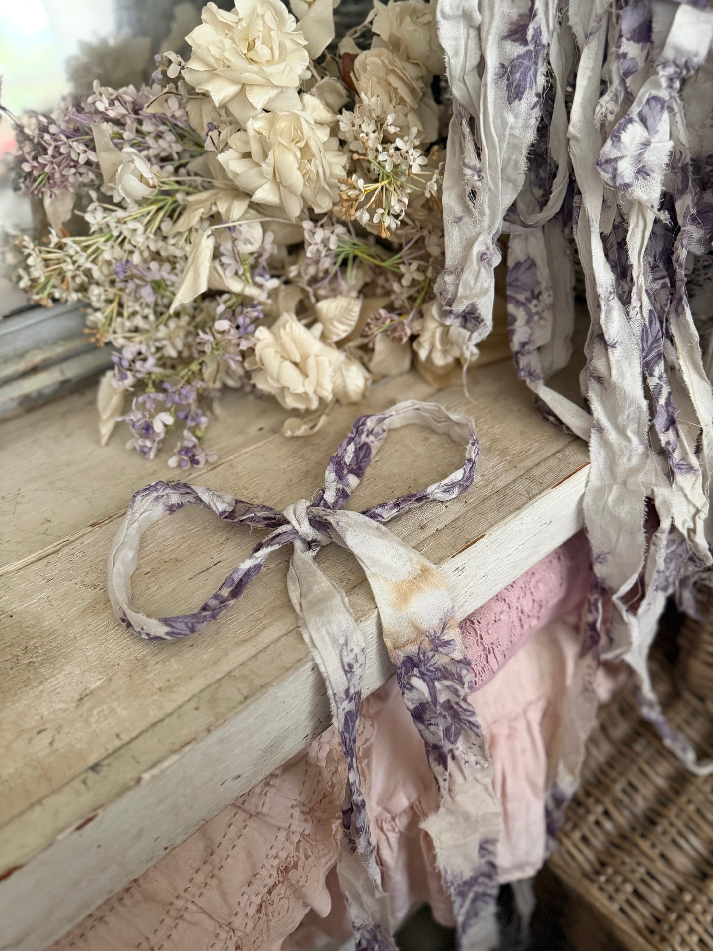 Antique Hand Torn French Fabric Ribbon