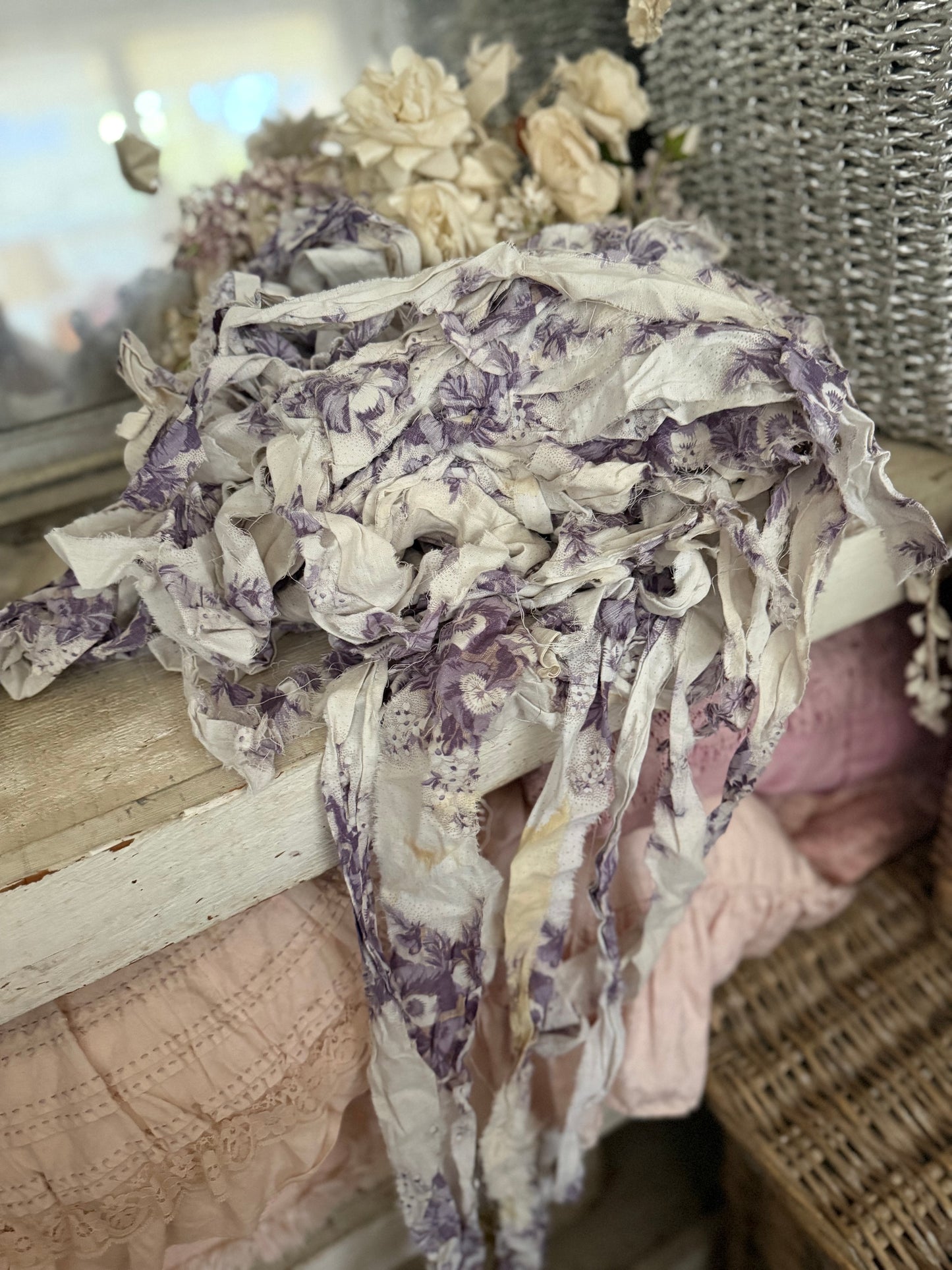 Antique Hand Torn French Fabric Ribbon