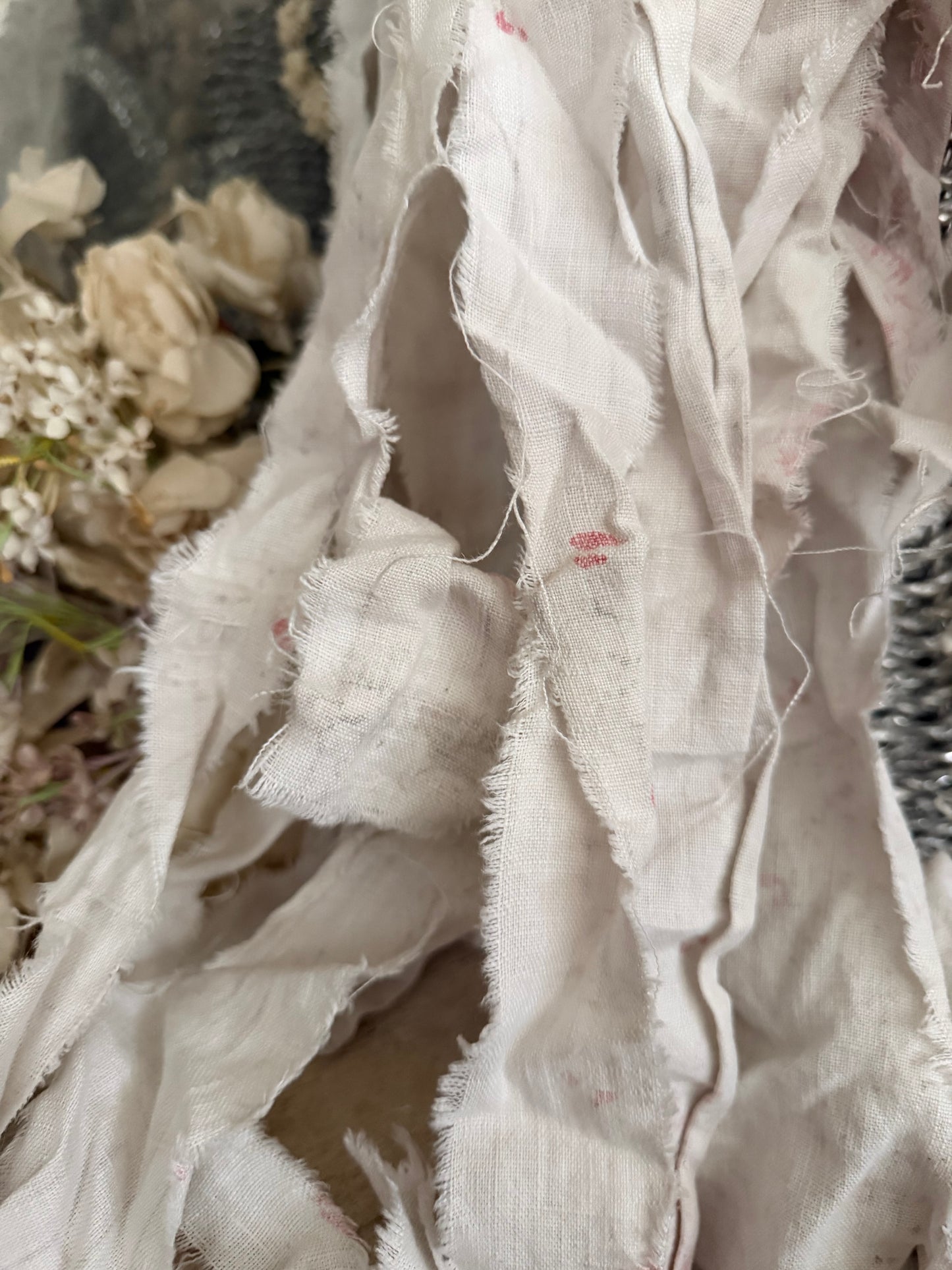 Antique Hand Torn French Linen Fabric Ribbon