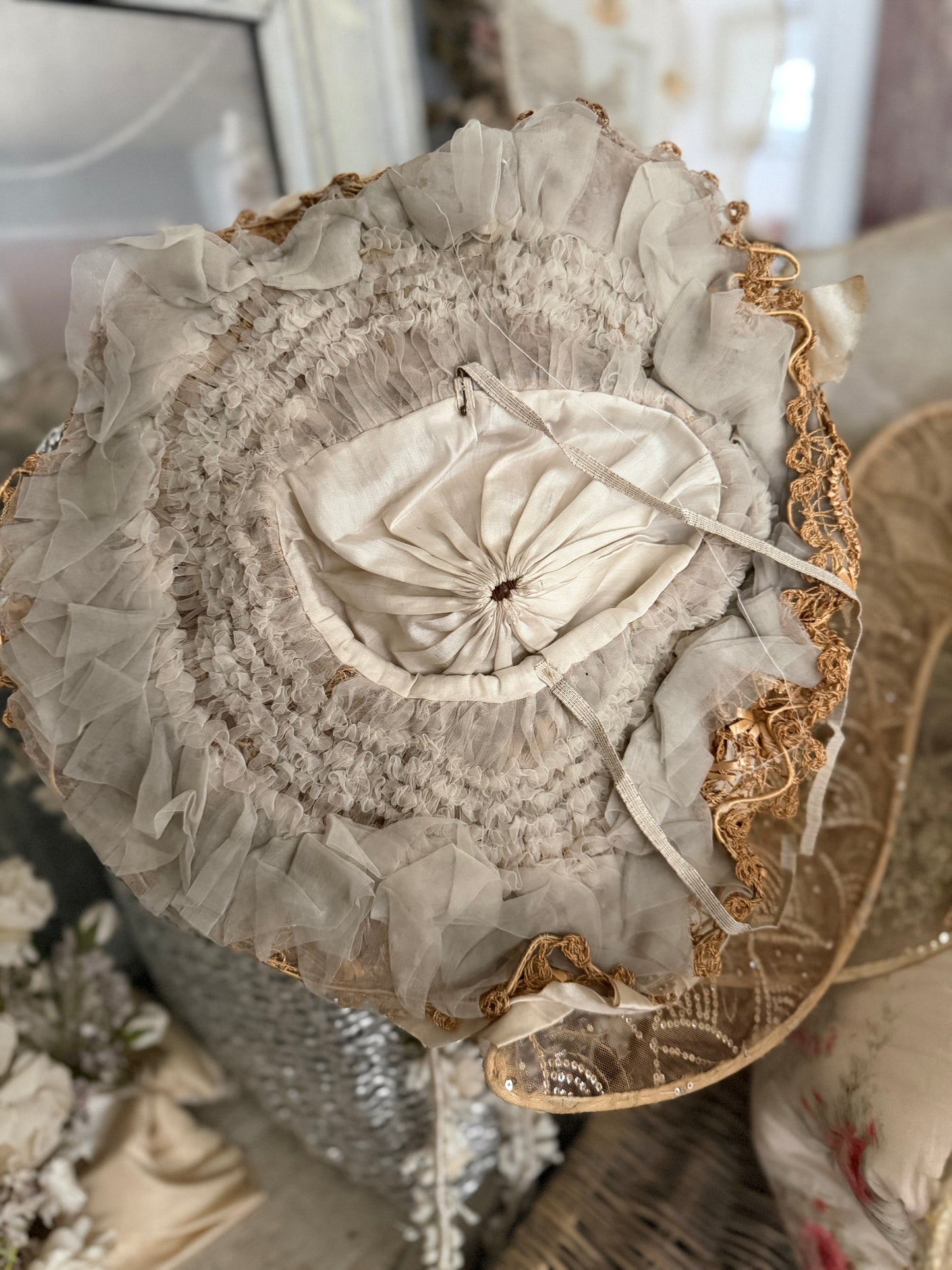 Antique Edwardian Straw Silk Ribbon Hat