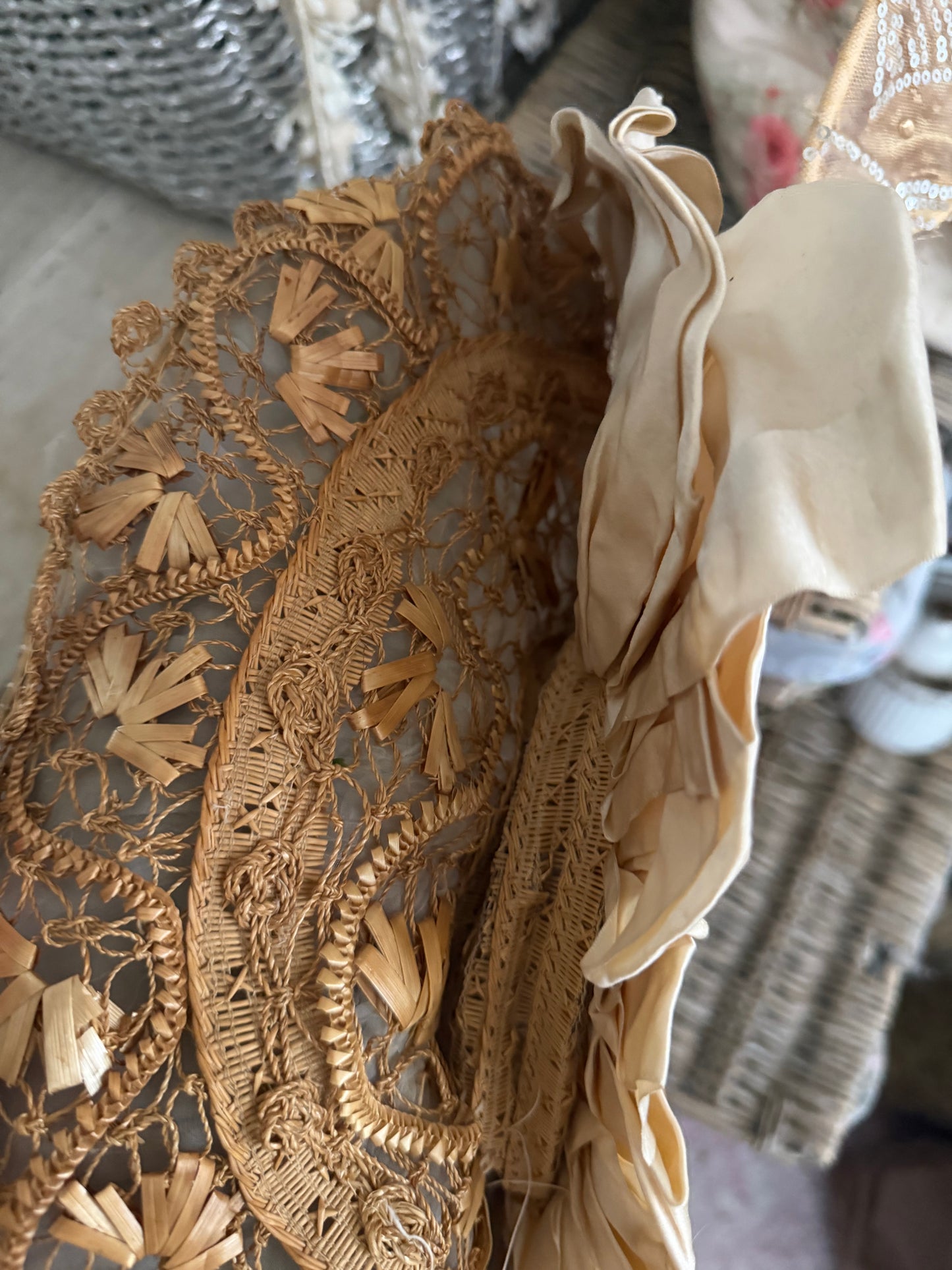 Antique Edwardian Straw Silk Ribbon Hat