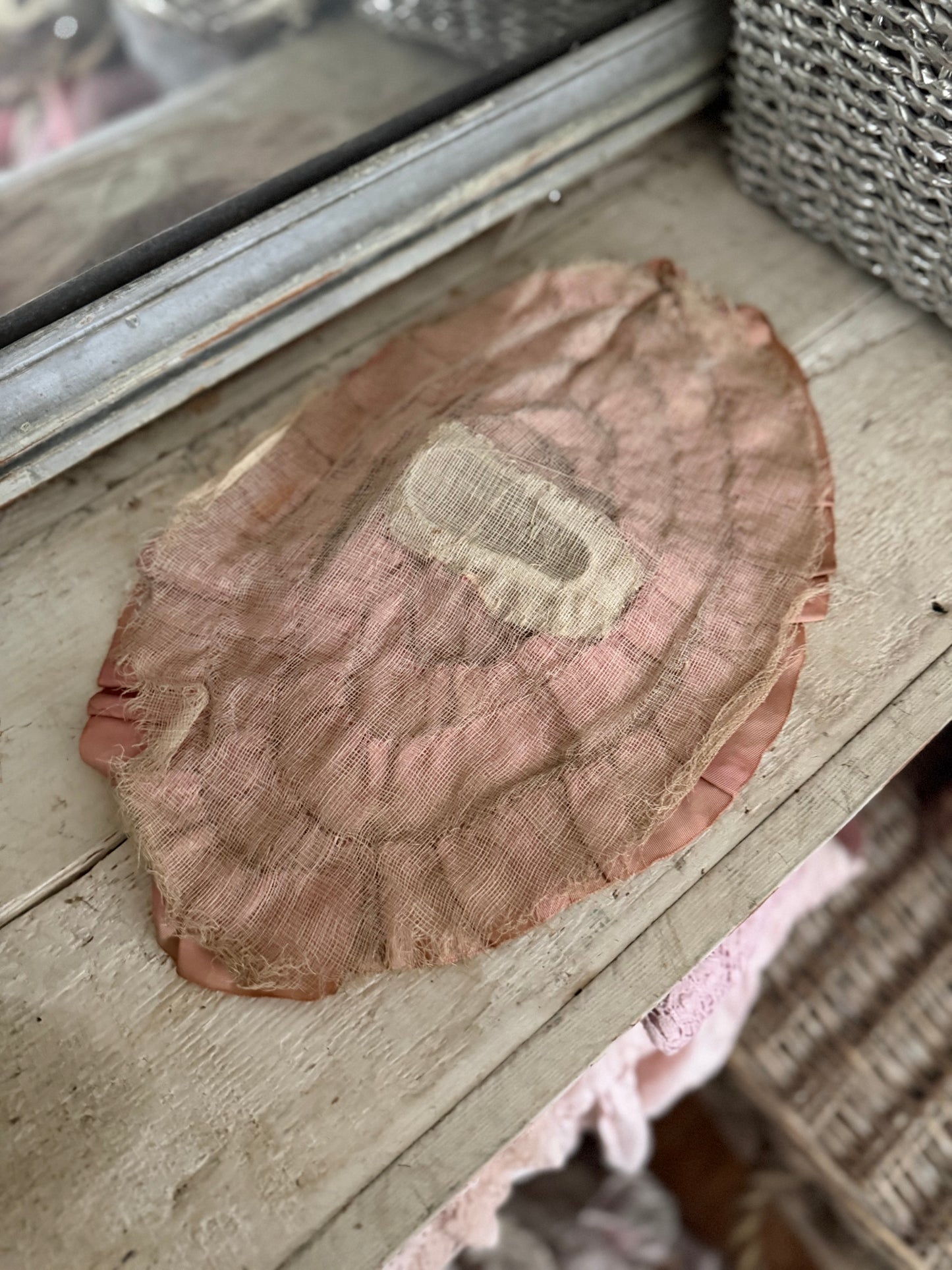 Antique Pink 1920s Pierrot Boudoir Doll Pillow Top