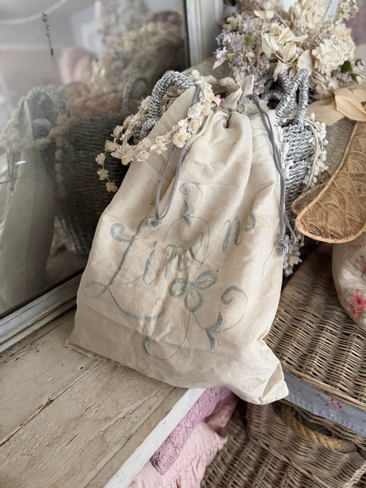 Antique Linens Drawstring Bag