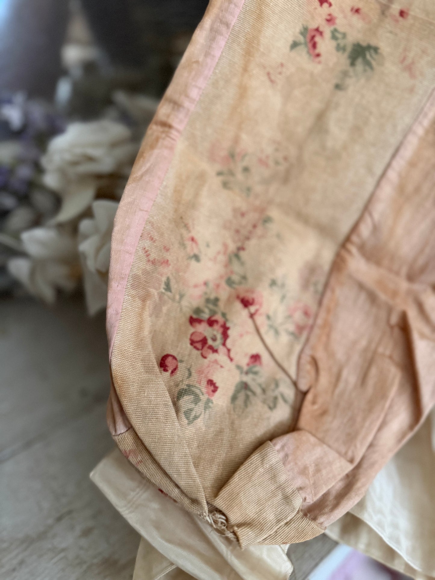 Antique French Fabric Pink Roses Bag