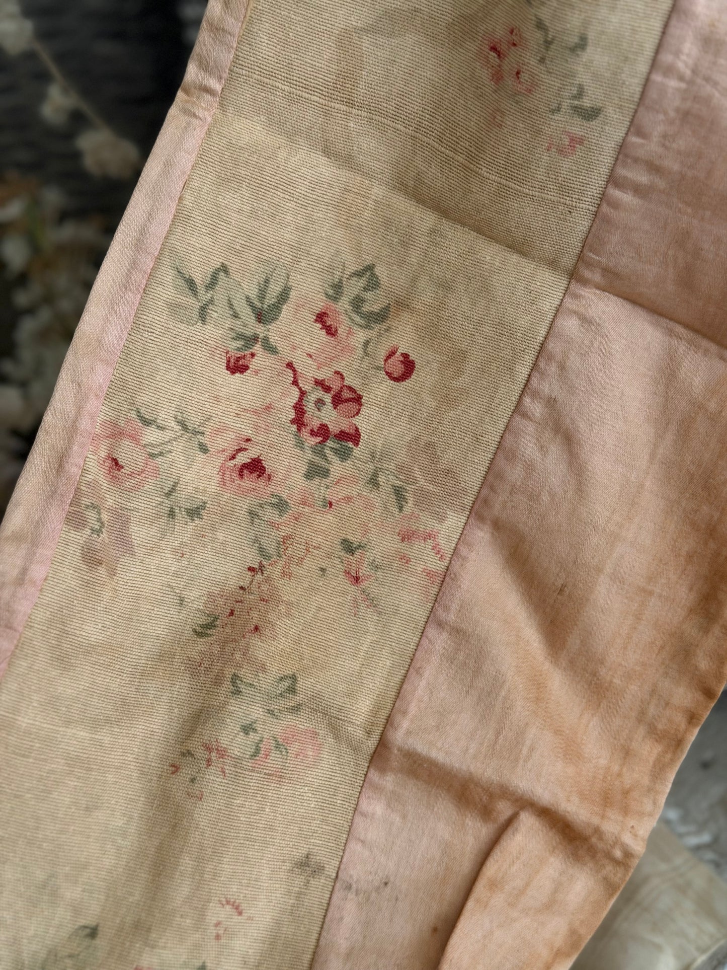 Antique French Fabric Pink Roses Bag