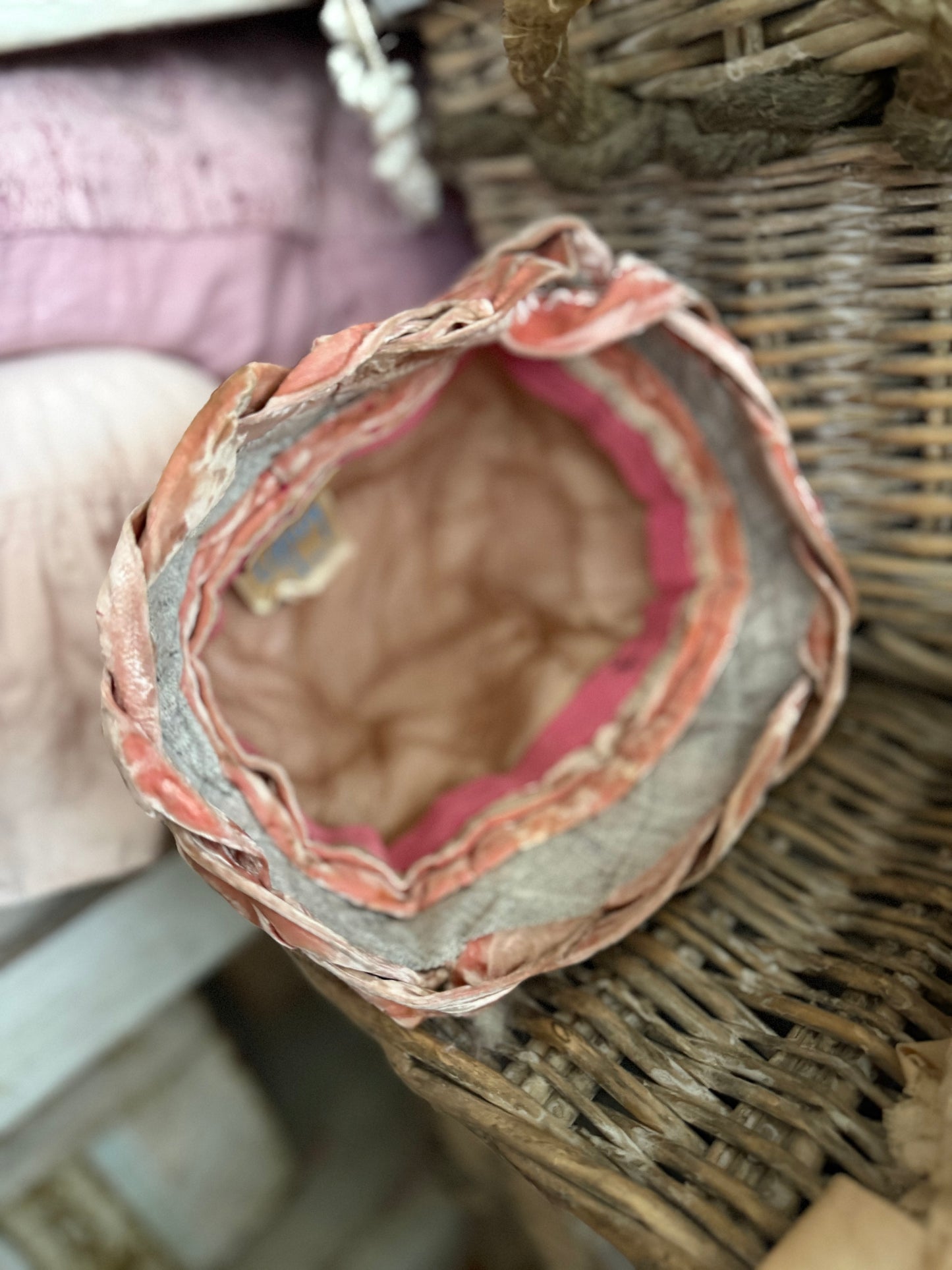 Vintage Pink Velvet Braided Cloche Hat