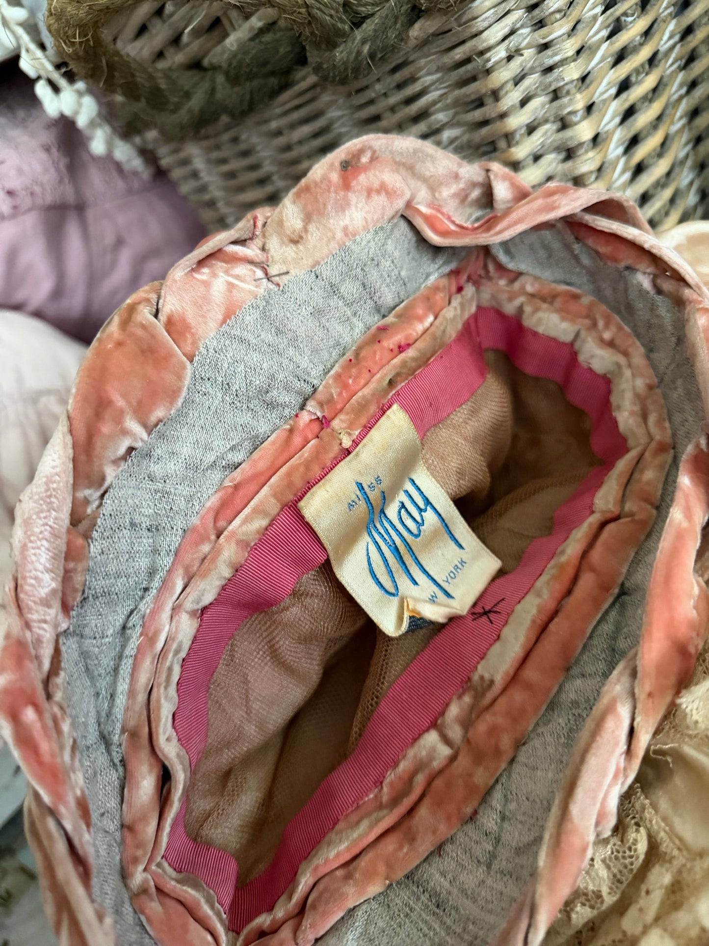 Vintage Pink Velvet Braided Cloche Hat
