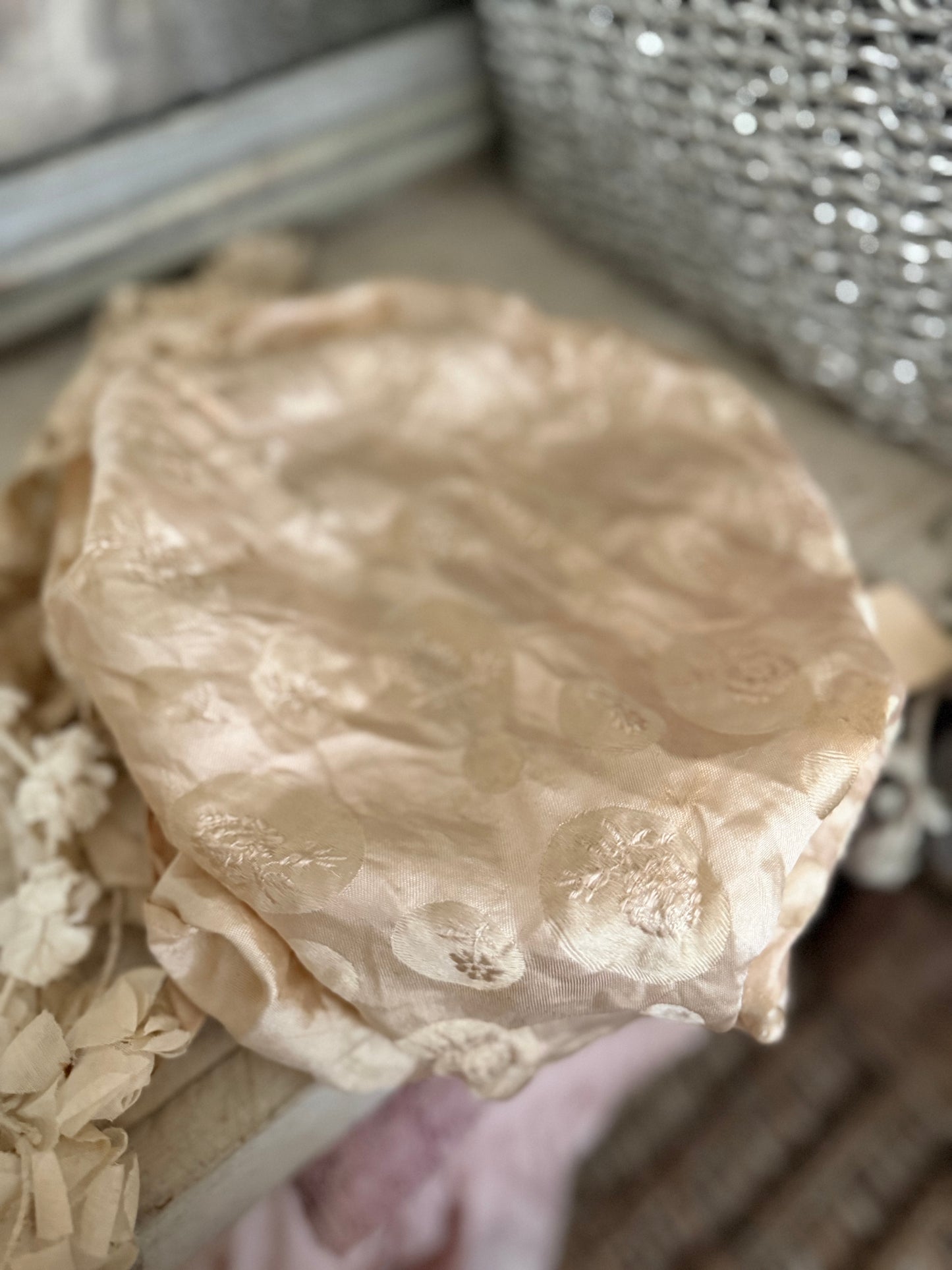 Antique Pink Silk Lace Ribbon Boudoir Bag