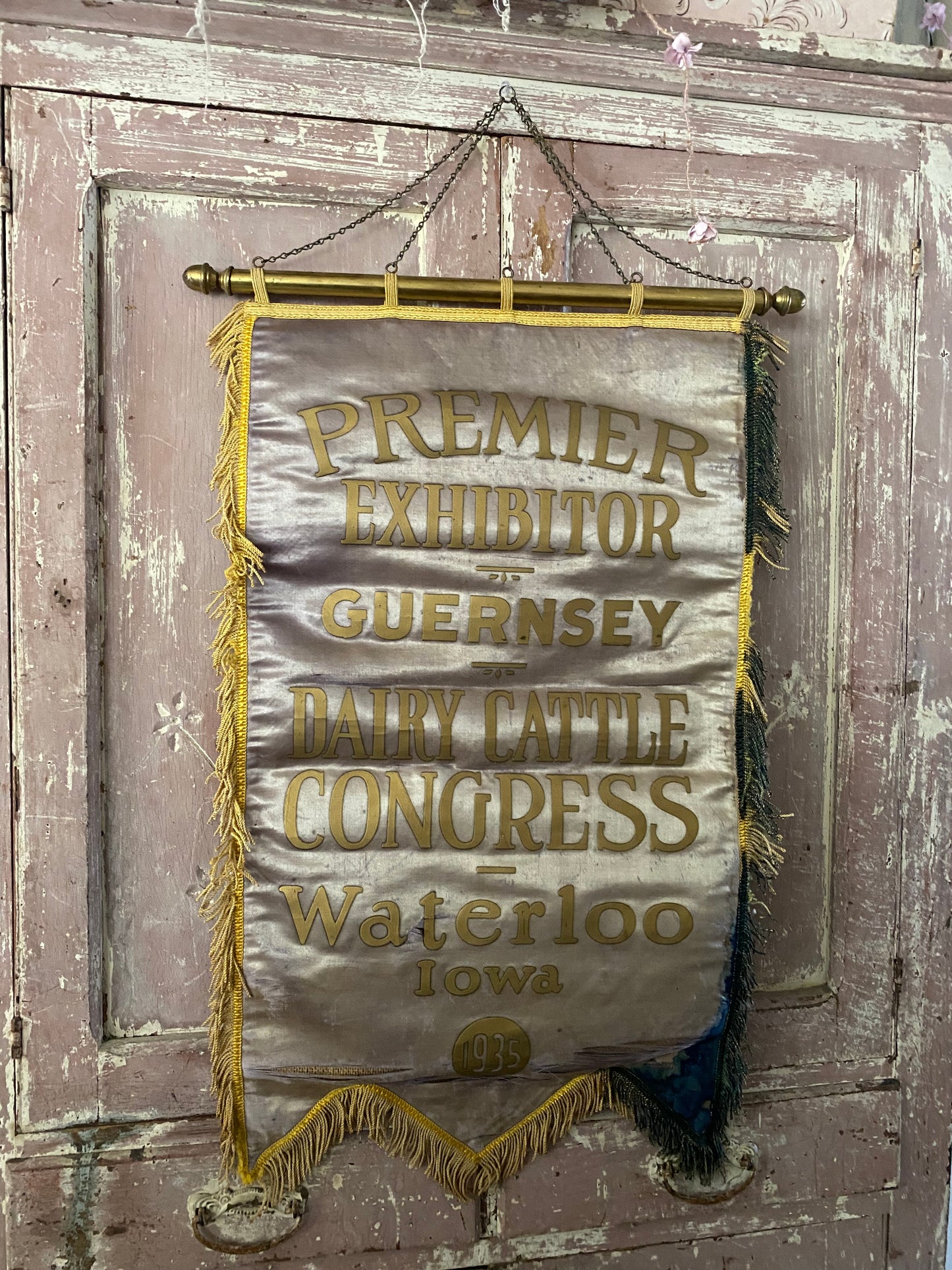 Antique Faded Lavender Silk Banner 1935