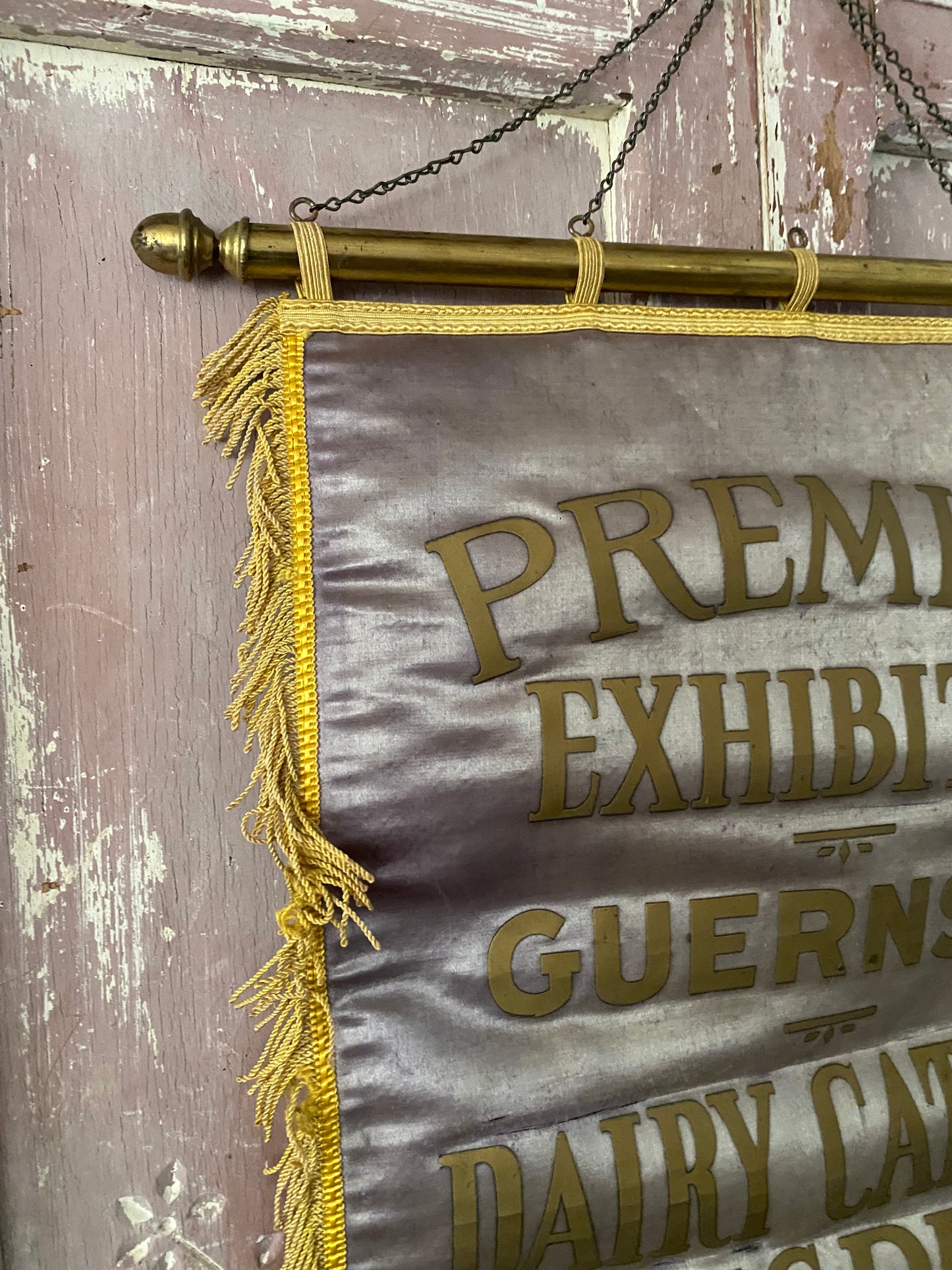 Antique Faded Lavender Silk Banner 1935