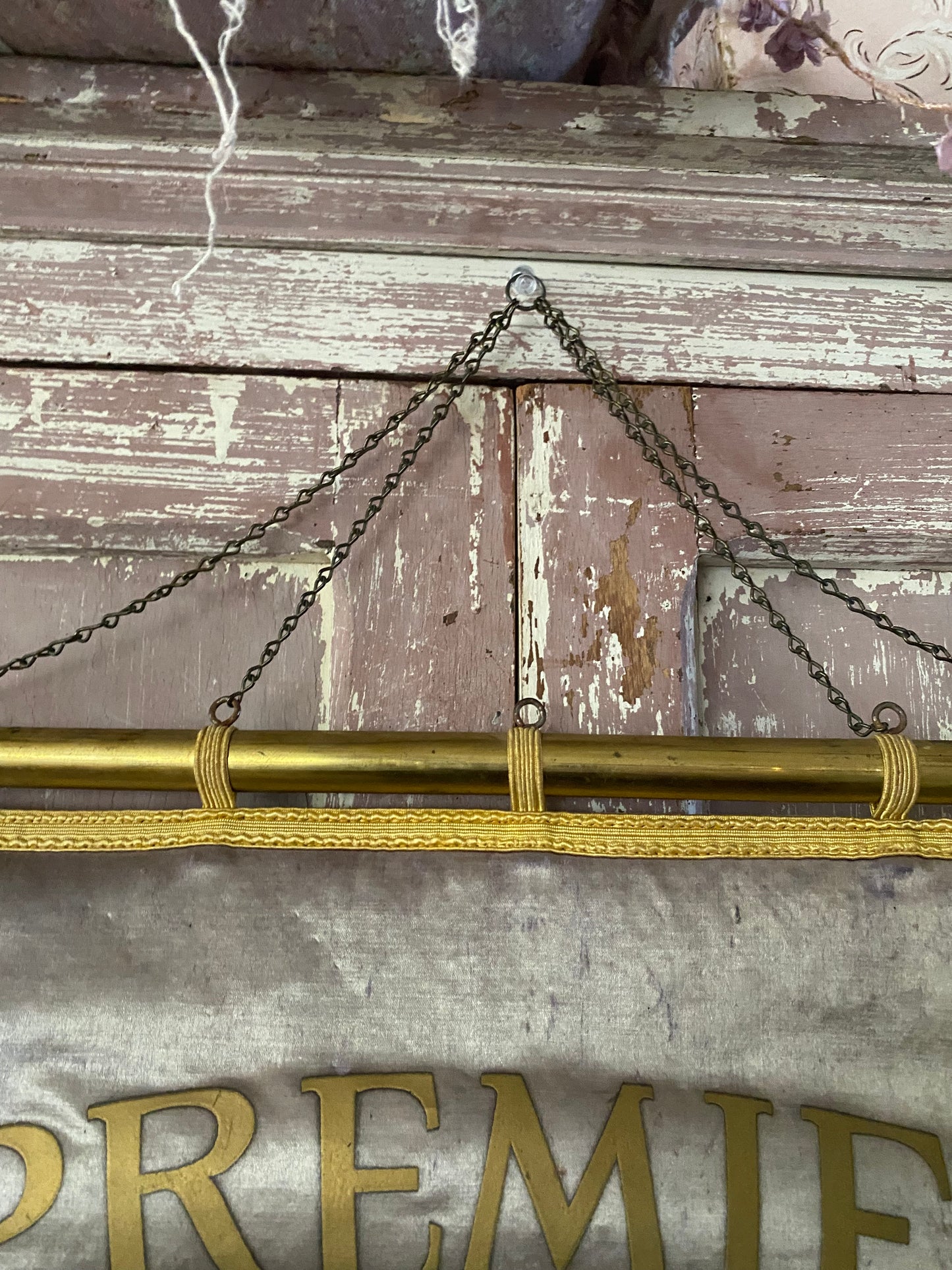 Antique Faded Lavender Silk Banner 1935