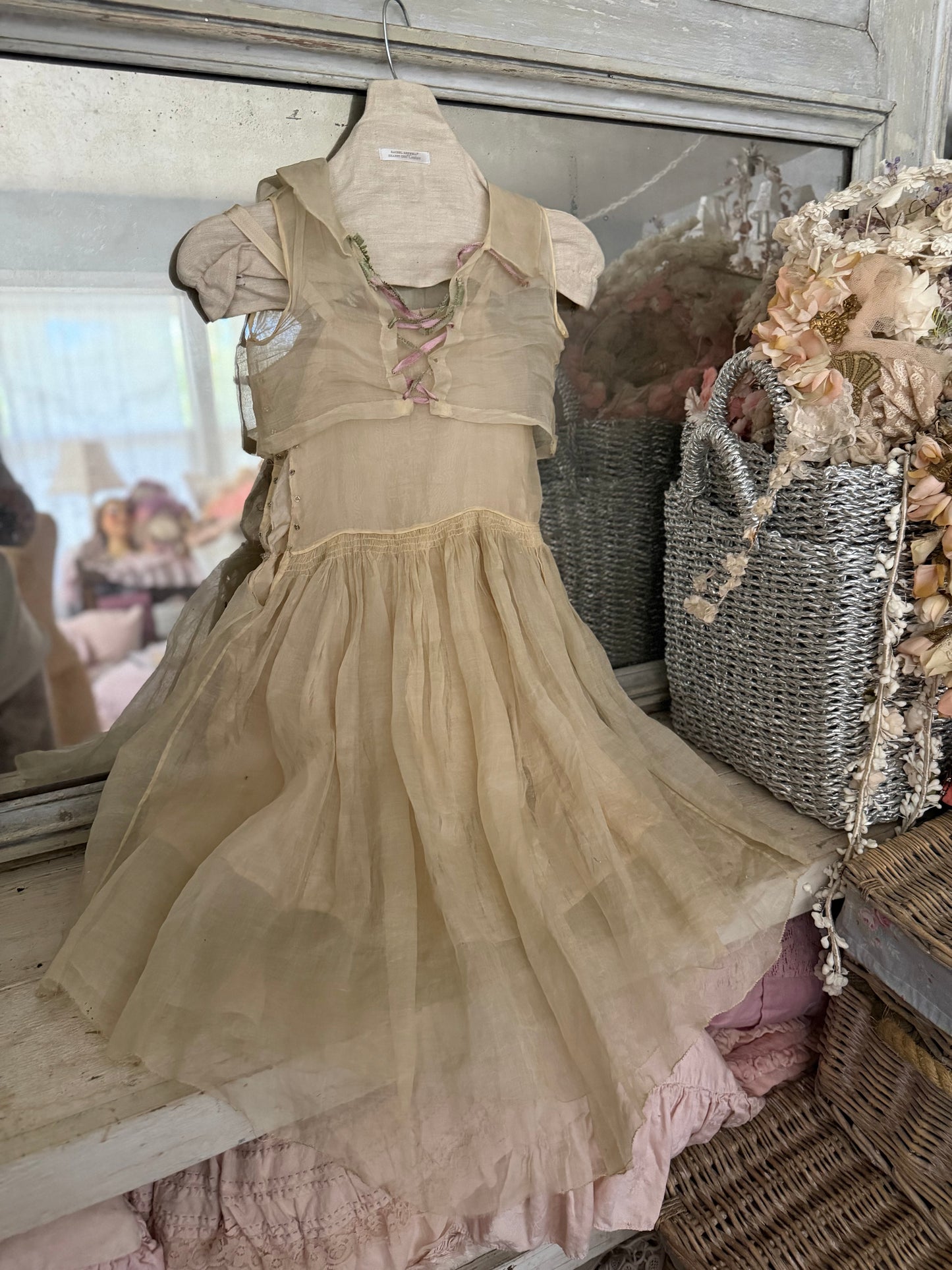 Antique Girls Ivory Corset Ribbon Dress