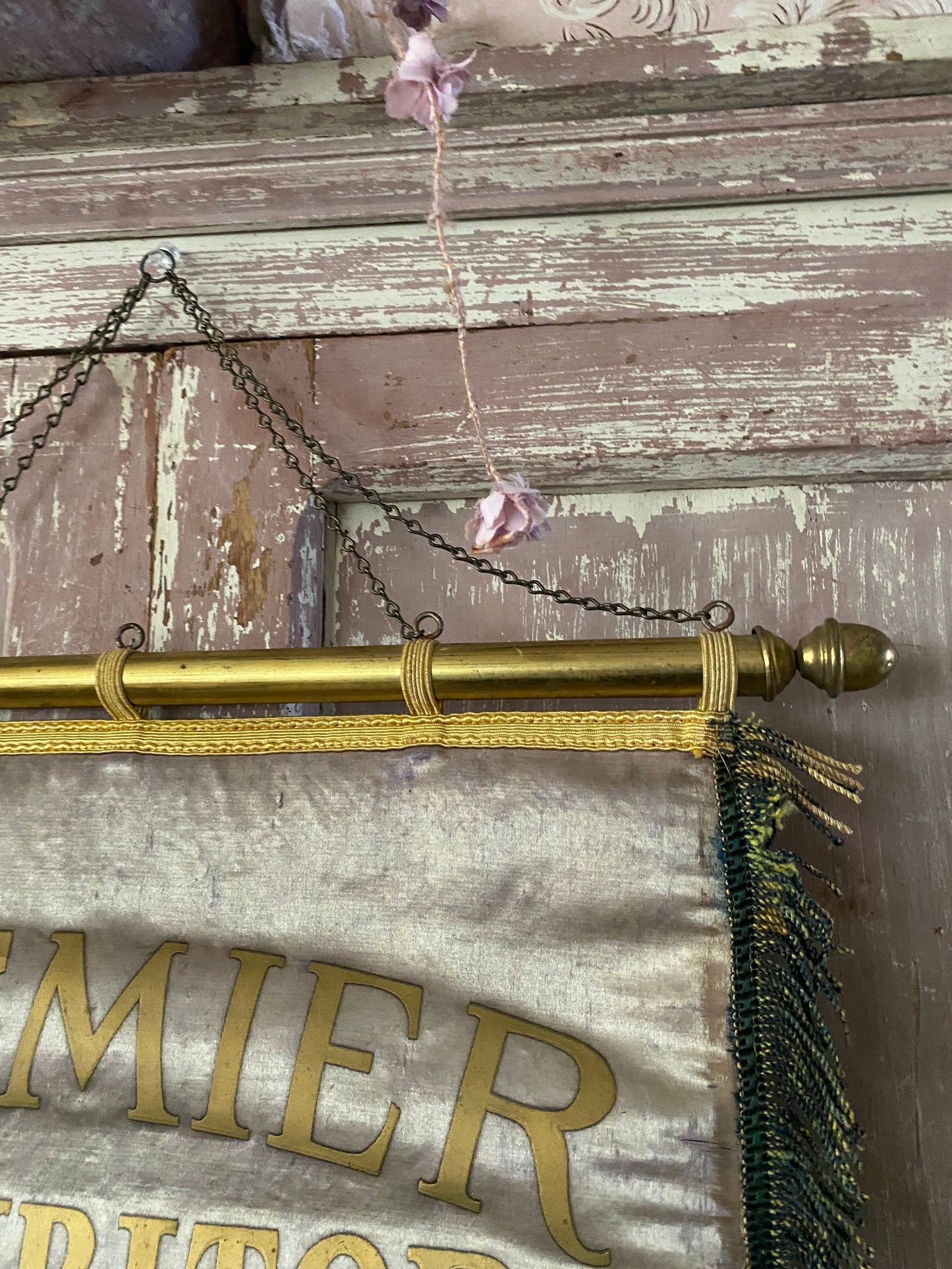 Antique Faded Lavender Silk Banner 1935