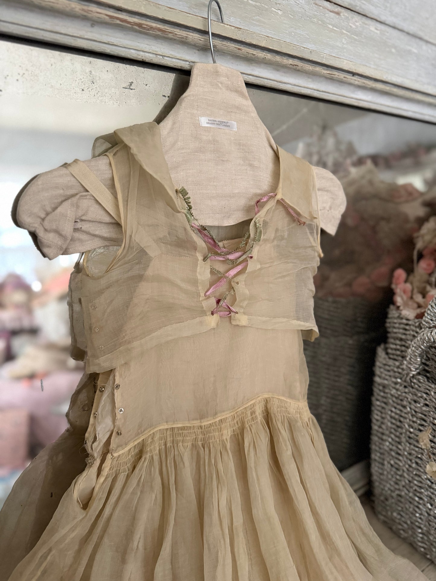 Antique Girls Ivory Corset Ribbon Dress