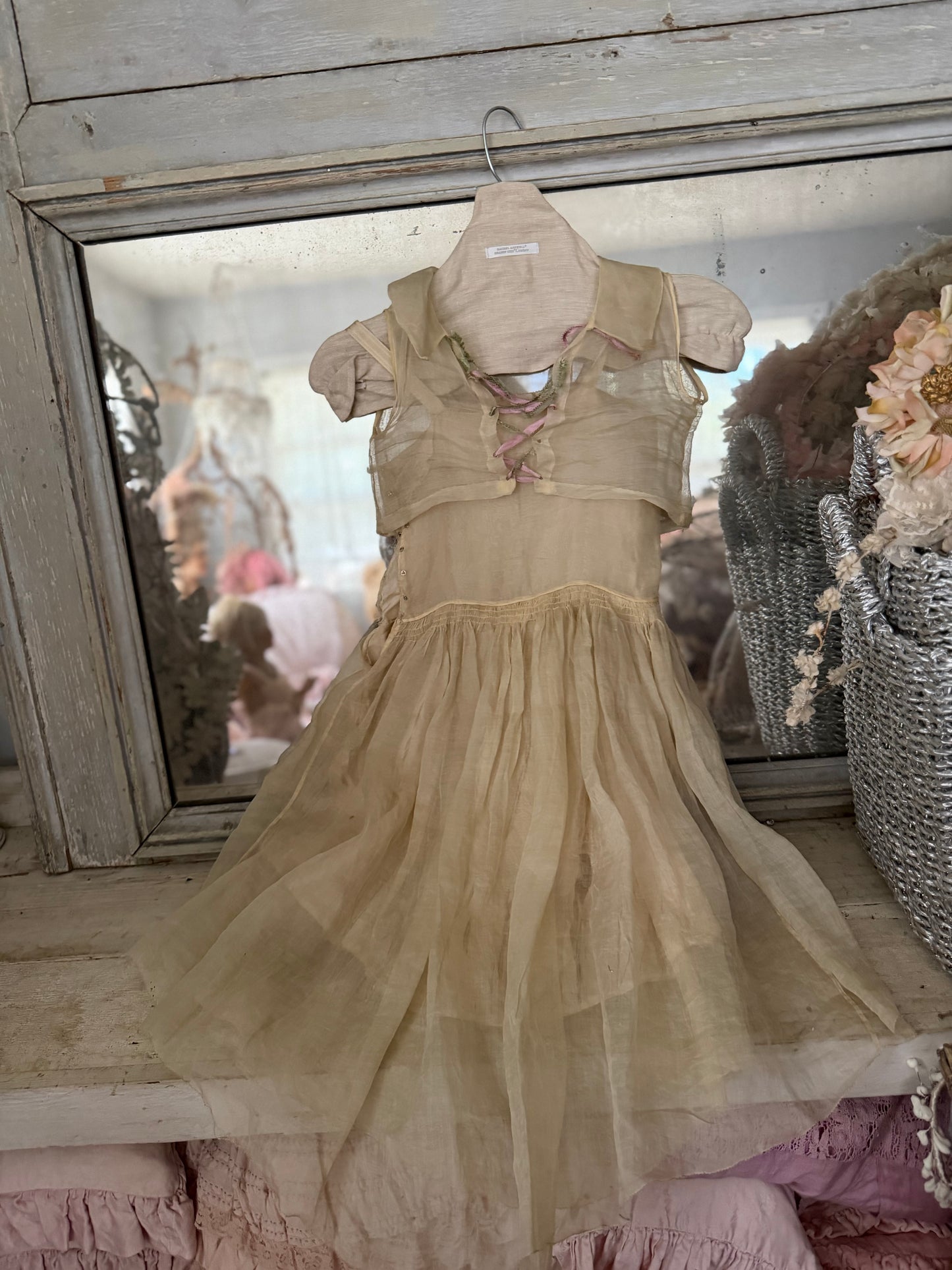 Antique Girls Ivory Corset Ribbon Dress