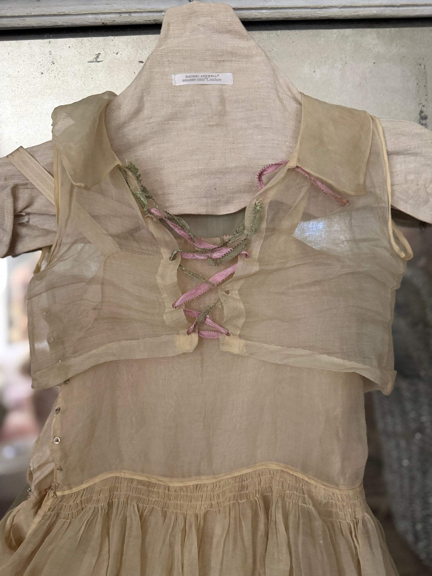 Antique Girls Ivory Corset Ribbon Dress